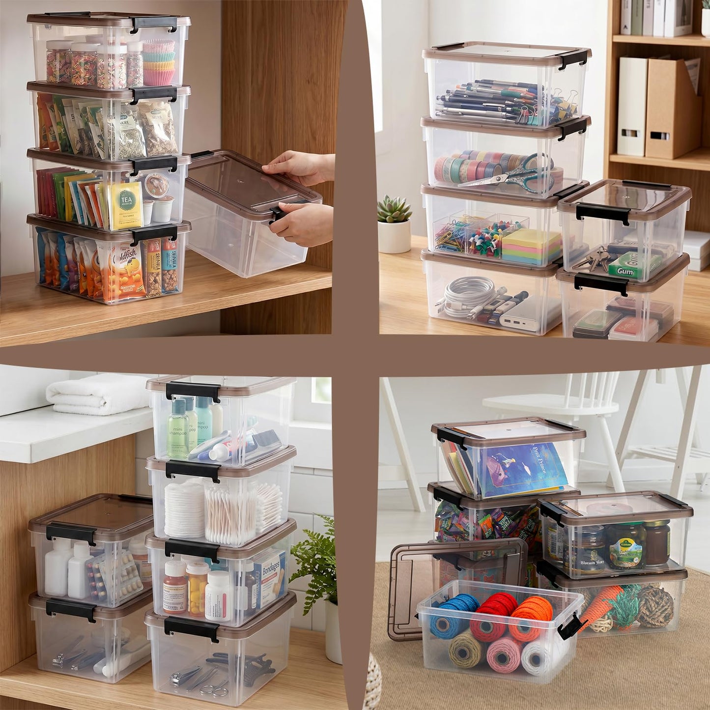 Nicunom 8 Pack 3 L Small Plastic Storage Bins with Lids, 9.1" x 6.7" x 4.1" Clear Storage Box Containers Stackable Latching Box with Lid Storage Containers for Organizing
