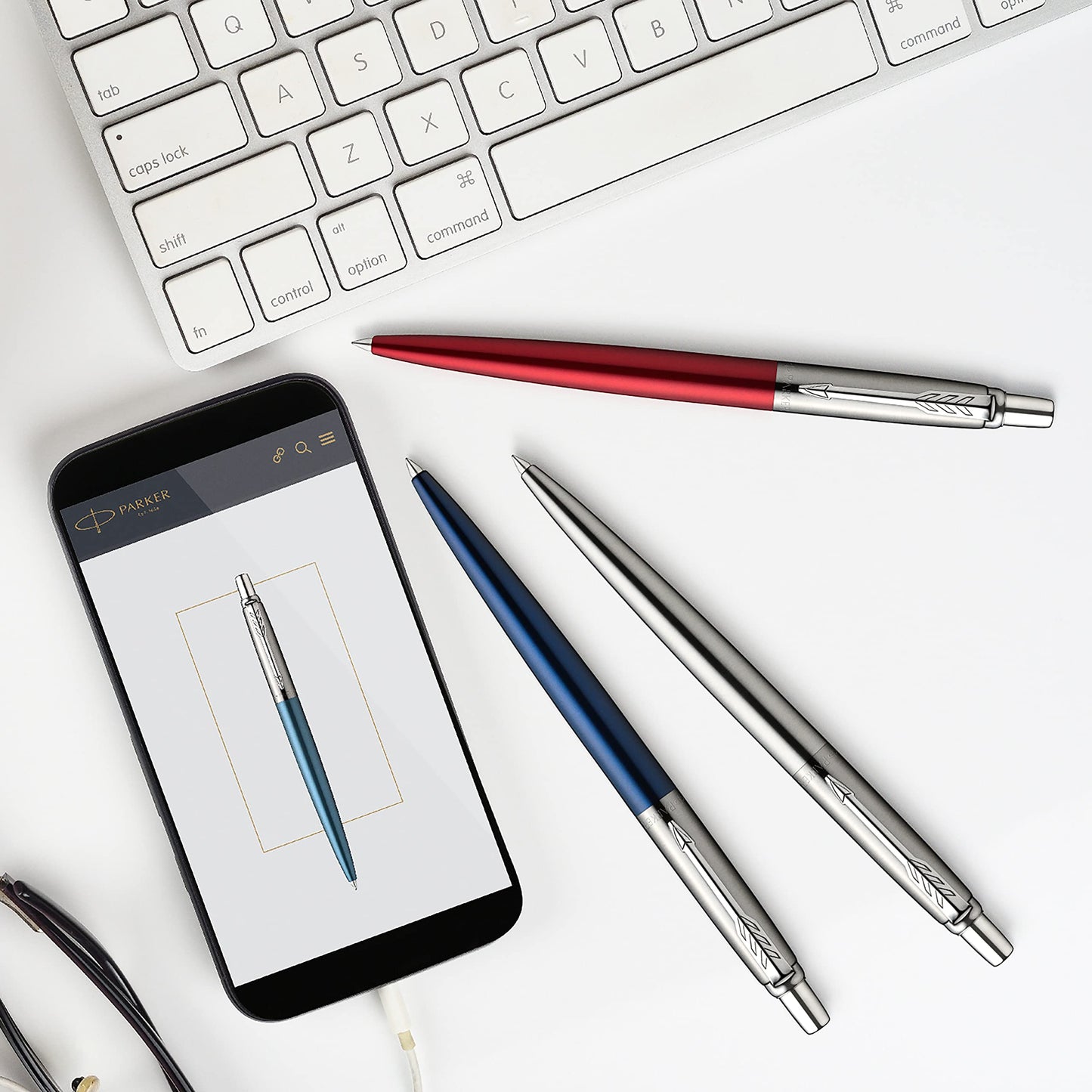 Parker Jotter Ballpoint Pen, Kensington Red, Medium Point, Blue Ink, Gift Box