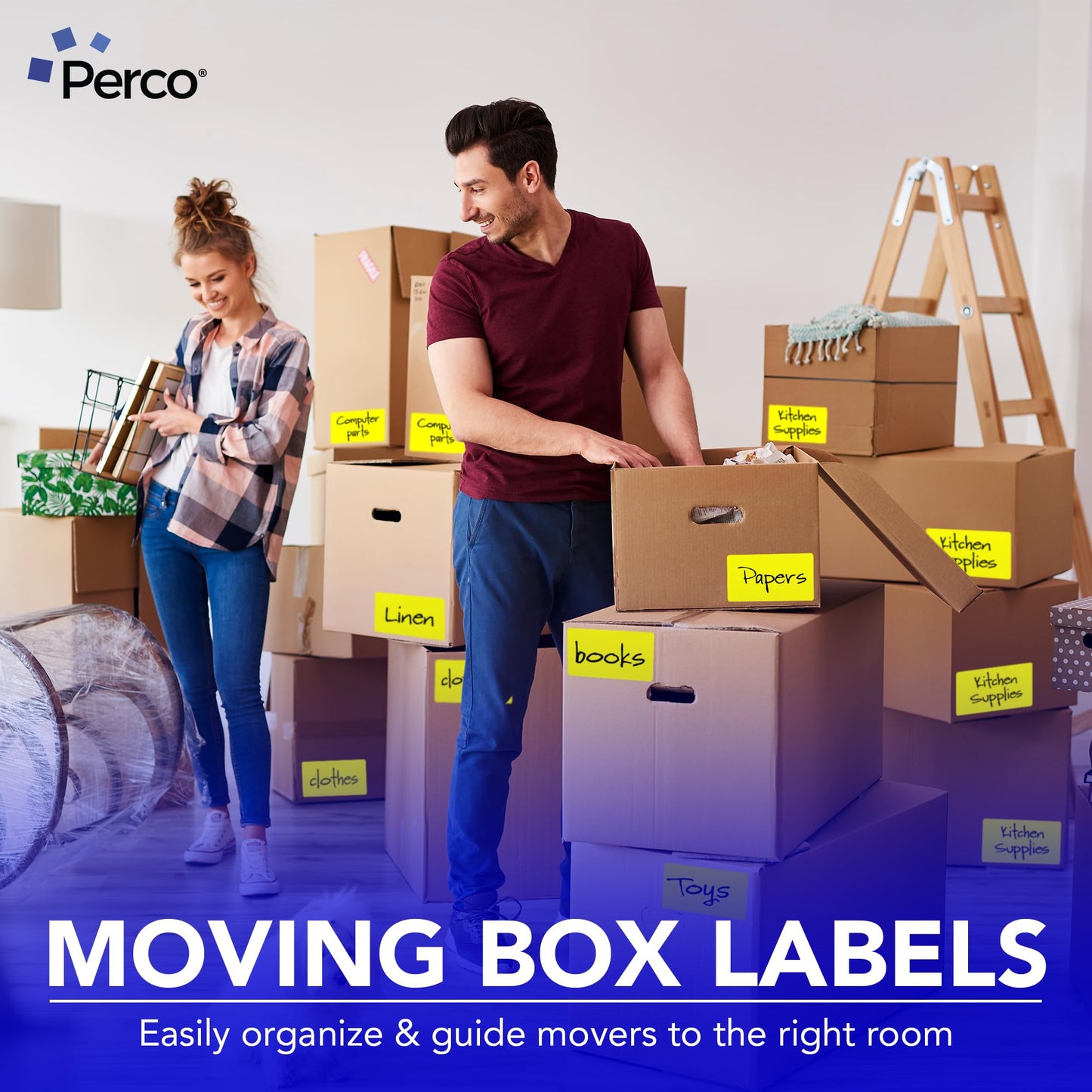 Perco Fluorescent Yellow Labels 7.6 cm x 12.7 cm 500 Stickers/Roll with Perforation for Easy Tear-Off and Strong Adhesion for Warning Labels, Shipping Notes, Reminders & Instructions — Made in USA