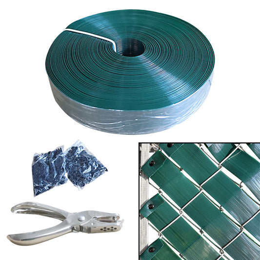 Aiwaiufu 76 Meters Chain Link Fence Privacy Tape, 250ftX0.15ft Chain Link Slats with 200 Packs Snap Fastener&Punch Tool, Fence Covering Privacy, Green