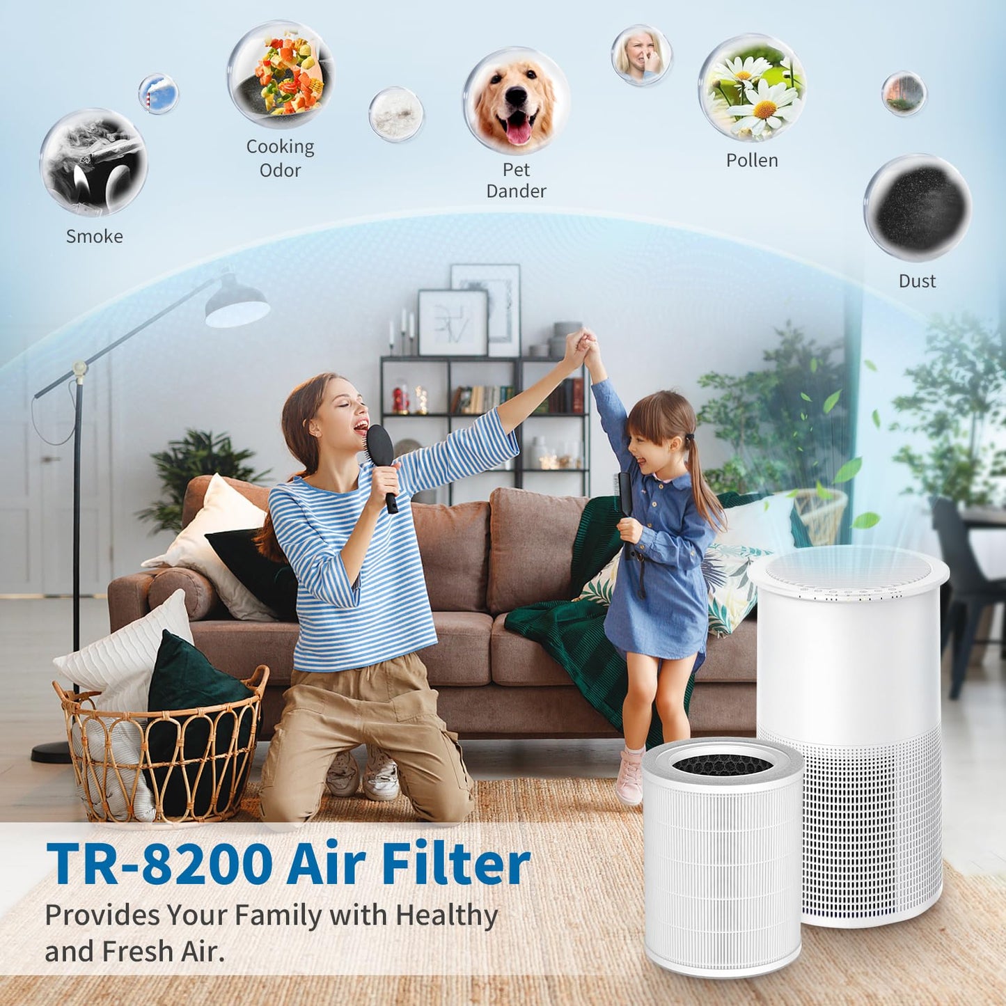 SAKEGDY TR-8200 Replacement Filter, Compatible with Dreamegg TR-8200 Large Room Air Purifier, 3-in-1 Filtration with Pre-Filter, H13 HEPA Filter and Activated Carbon Filter, 1-Pack.
