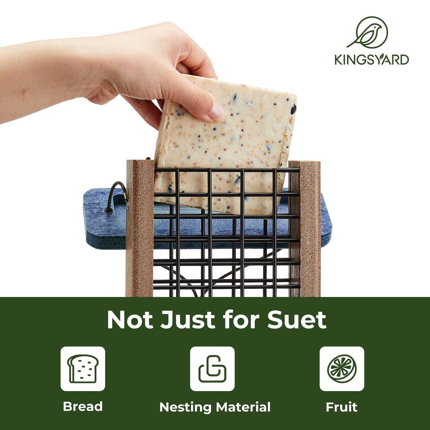 Kingsyard Recycled Plastic Suet Bird Feeder, Tail Prop Double Suet Feeder for Outside, Sturdy & Durable, Great for Woodpecker & Clinging Birds, Blue