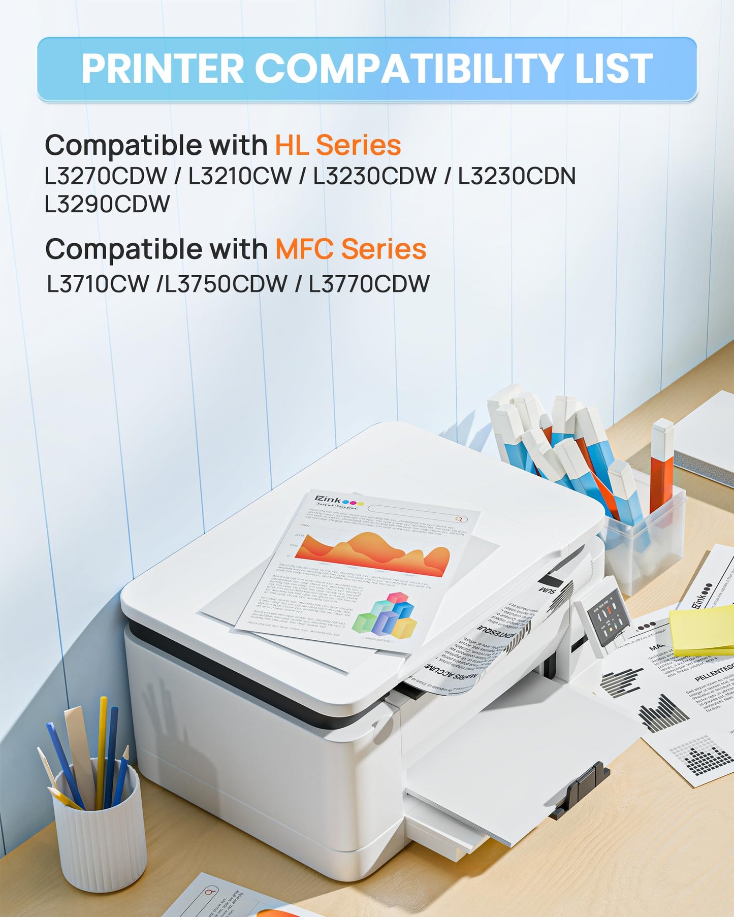 E-Z Ink (Newest Chip) TN227 Toner Cartridges 4 Pack Compatible Replacement for Brother TN227 TN227XL TN223 for HL-L3290CDW MFC-L3710CW MFC-L3750CDW MFC-L3770CDW HL-L3270CDW Printer (BK/C/M/Y)