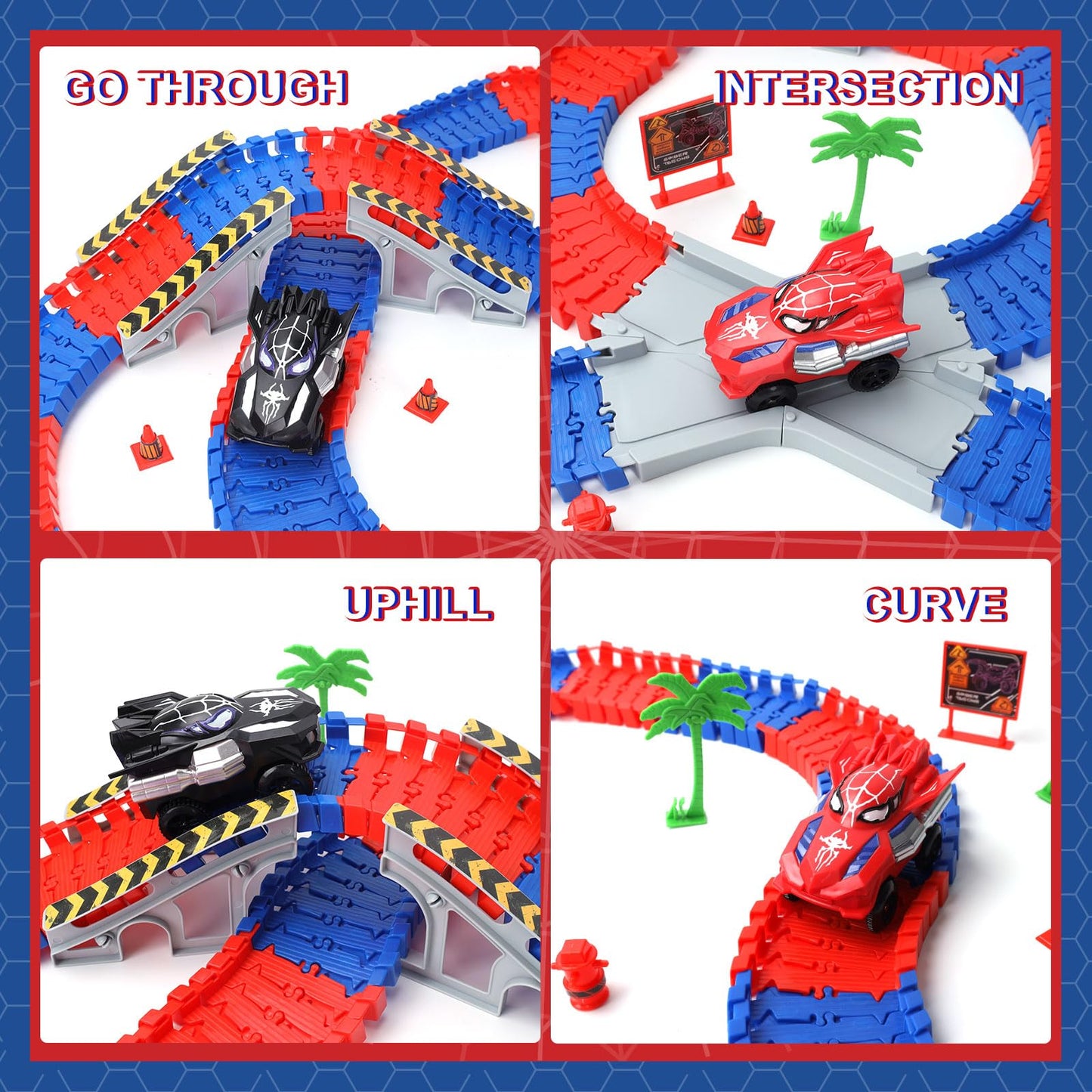 Spider Toys Race Car Track Set 212 PCS for Kids Ages 3-8, Interactive Building Toy with Monster Truck and Car Ramps, Educational STEM Learning Gift for 3 4 5 6 Year Old Boys and Girls