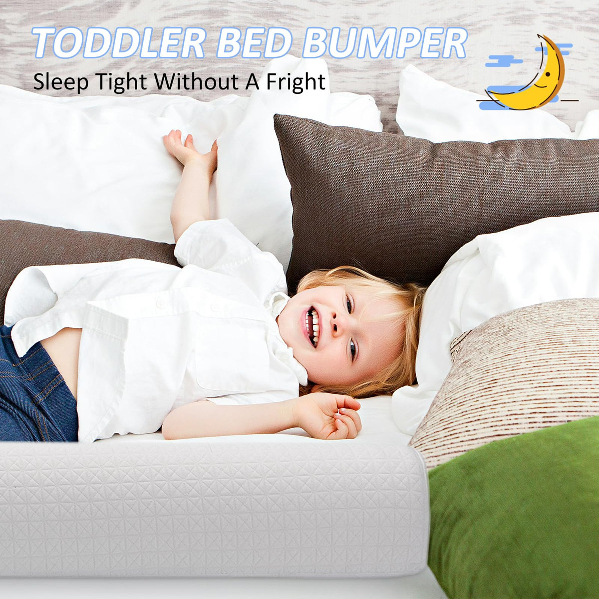 HAVARGO Bed Bumper for Toddlers Foam Bed Rail Guard with Non-Slip Bottom Washable Cover for Twin, Full, Queen and King Size Beds, 1 PC