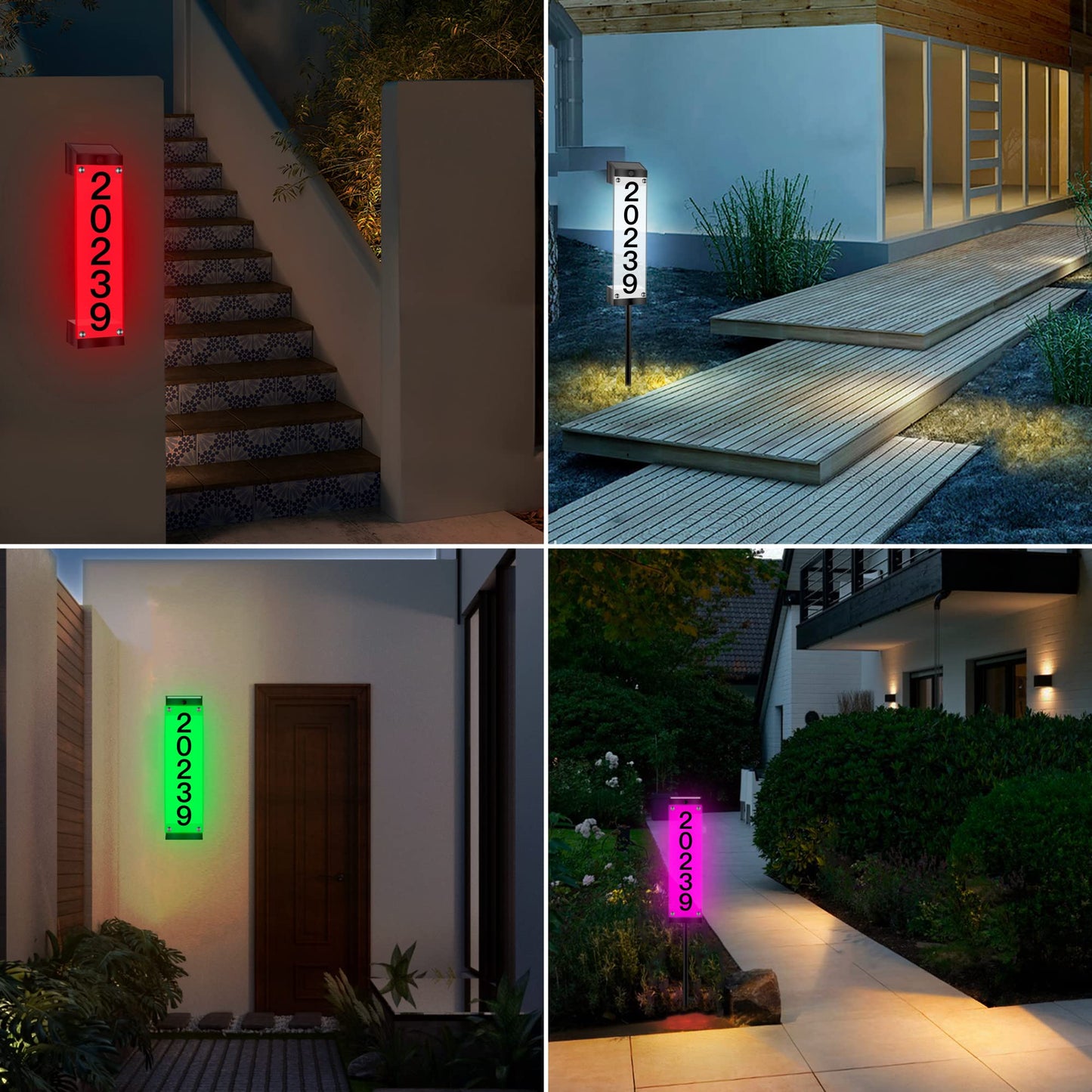 GOSUNWEY Solar House Numbers for Outside, Led Solar Address Sign with Stakes, Waterproof RGBW Lighted House Number Sign, Modern Address Plaque Solar Powered for Yard Home