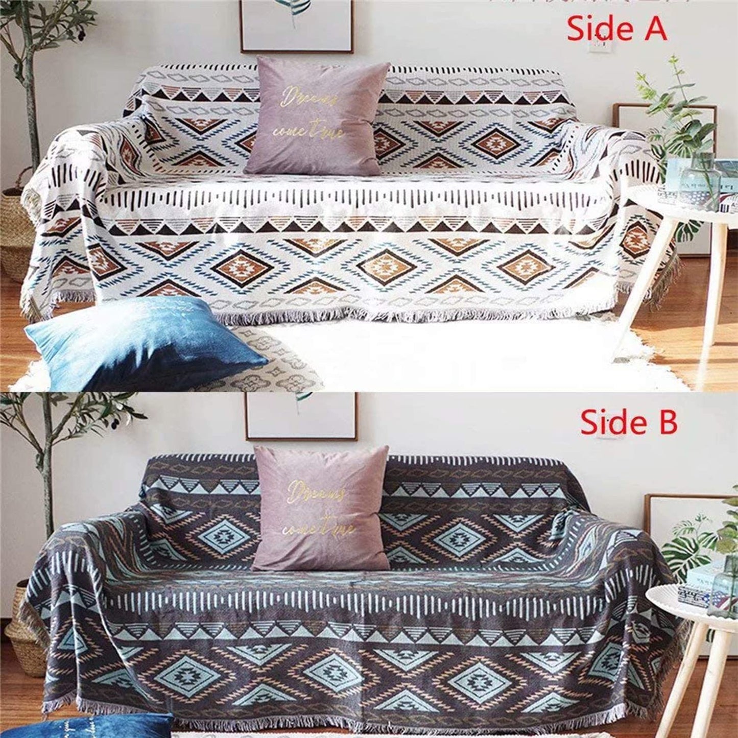 Southwest Throw Blankets Aztec Blanket with Tassels Reversible Southwestern Navajo Throw Blanket for Couch Chair Sofa Bed Outdoor Beach Travel 63"x51"