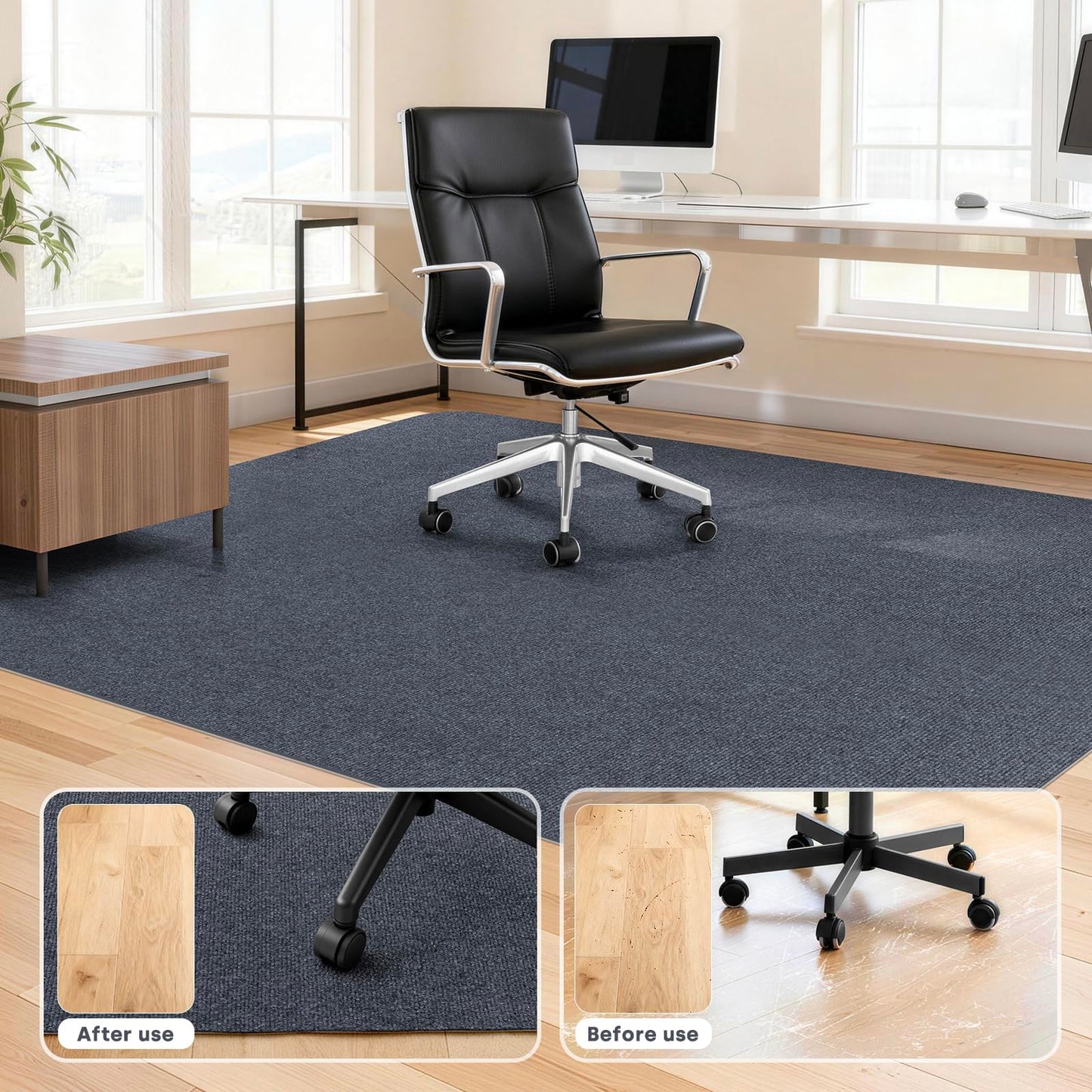SHIEN Office & Gaming Chair Mat 140 X 160cm - PVC Carpet Floor Mat Non Slip, Desk Chair Floor Protector Rug Pad, Indoor Computer Chair Mat for Hardwood Floors & Home Office Use (Dark Grey, 140*160cm)