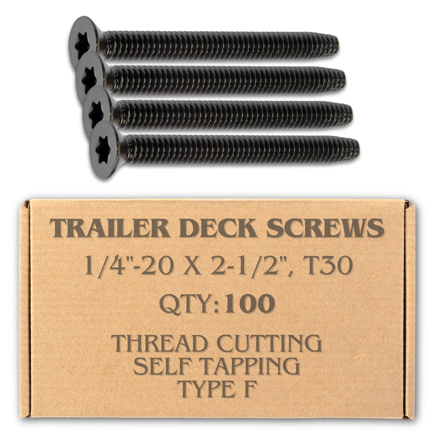 Hales Yeah! 100pcs Trailer Deck Screws Self Tapping 2-1/2 in, 1/4-20 Thread, Flathead T30 Torx Wood to Metal Self Tapping Deck Screws for a Trailer