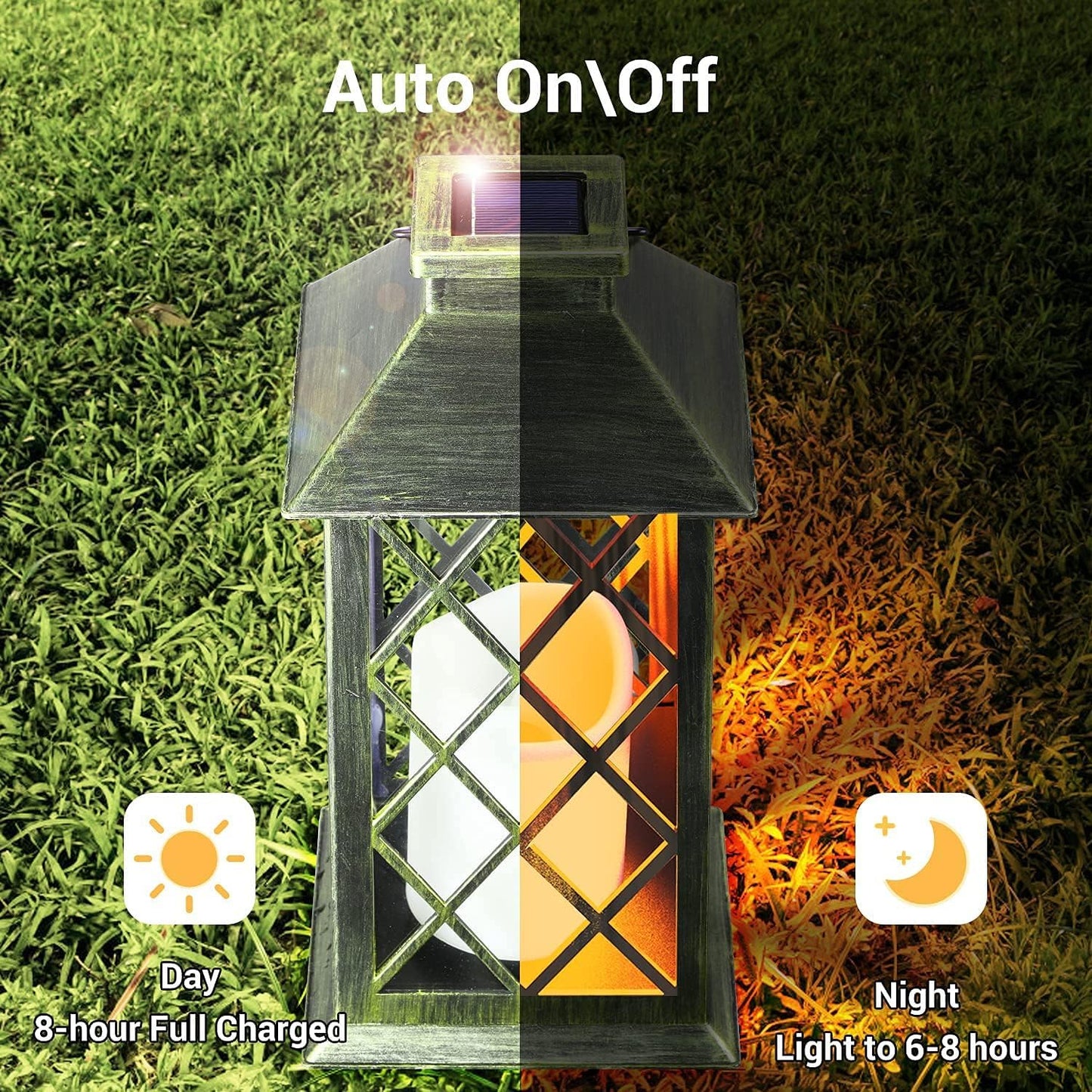 2 Pack Solar Lanterns, OxyLED LED Solar Lights Outdoor Hanging Lanterns Solar Powered with Handle, Waterproof Flickering Flameless Candle Lights for Yard Party Decoration, Garden Gifts for Mom
