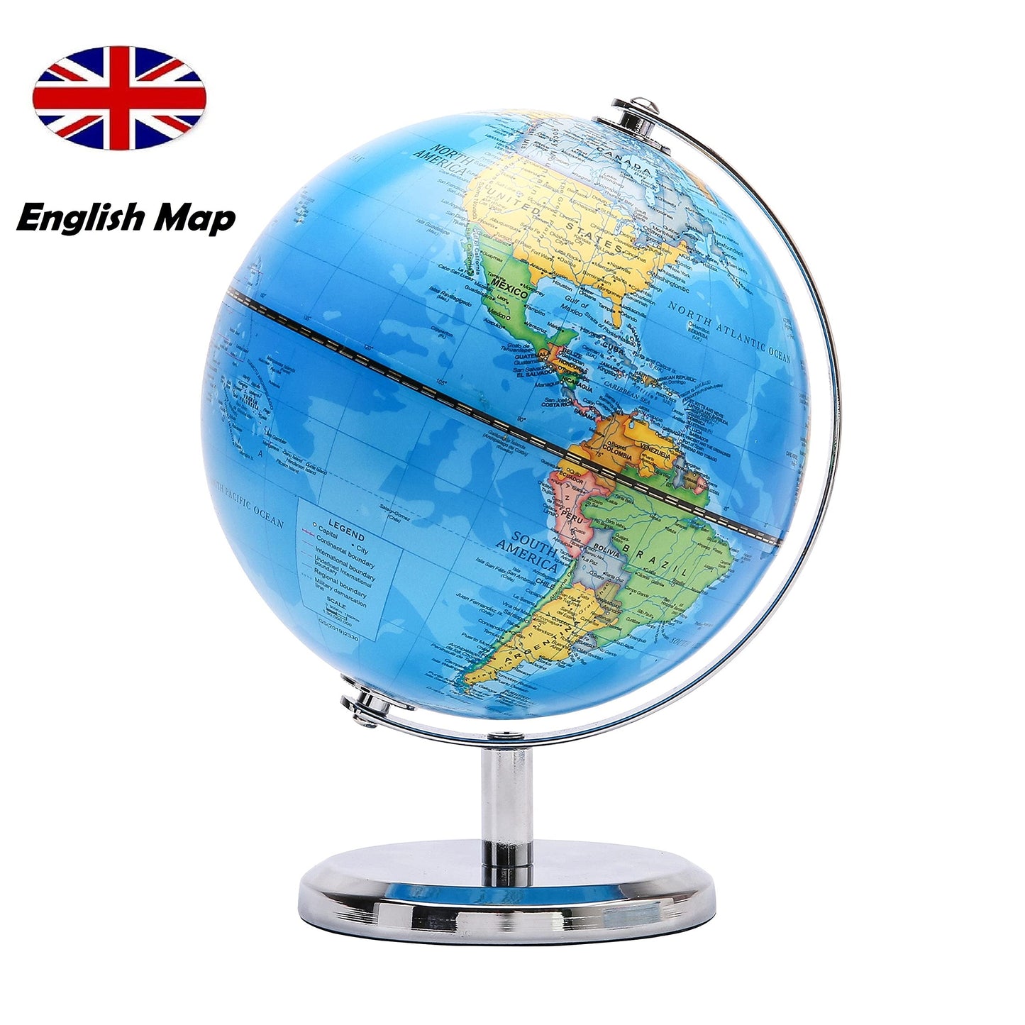 Exerz 20cm World Globe (8 Inch) – Political Map in English, Educational Geography Tool for Kids & Students, Rotating Desk Display with Stainless Steel Base for Home Office