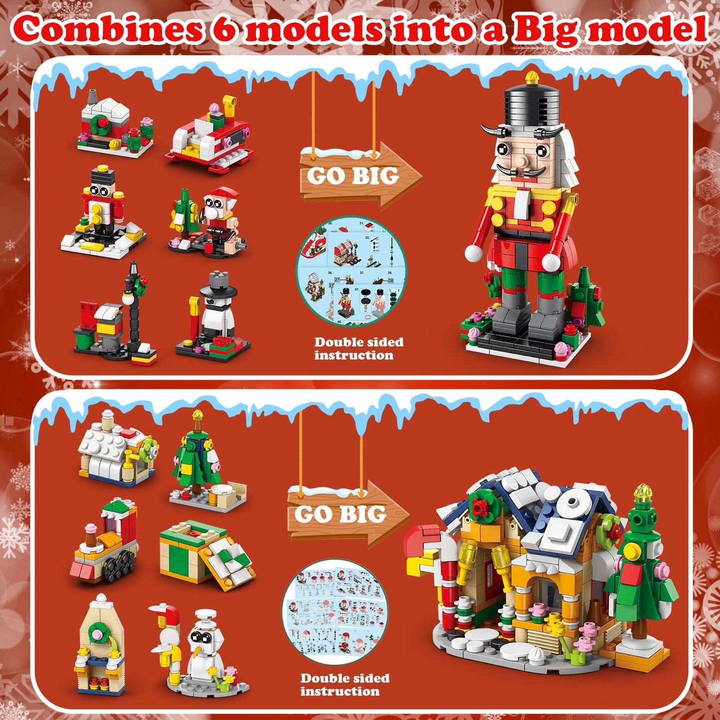 2025 Advent Calendar, Countdown Calendar with Festival STEM Building Blocks, 6 in 1 Christmas Halloween Birthday Gift Bricks for Toddlers Teens and Adults