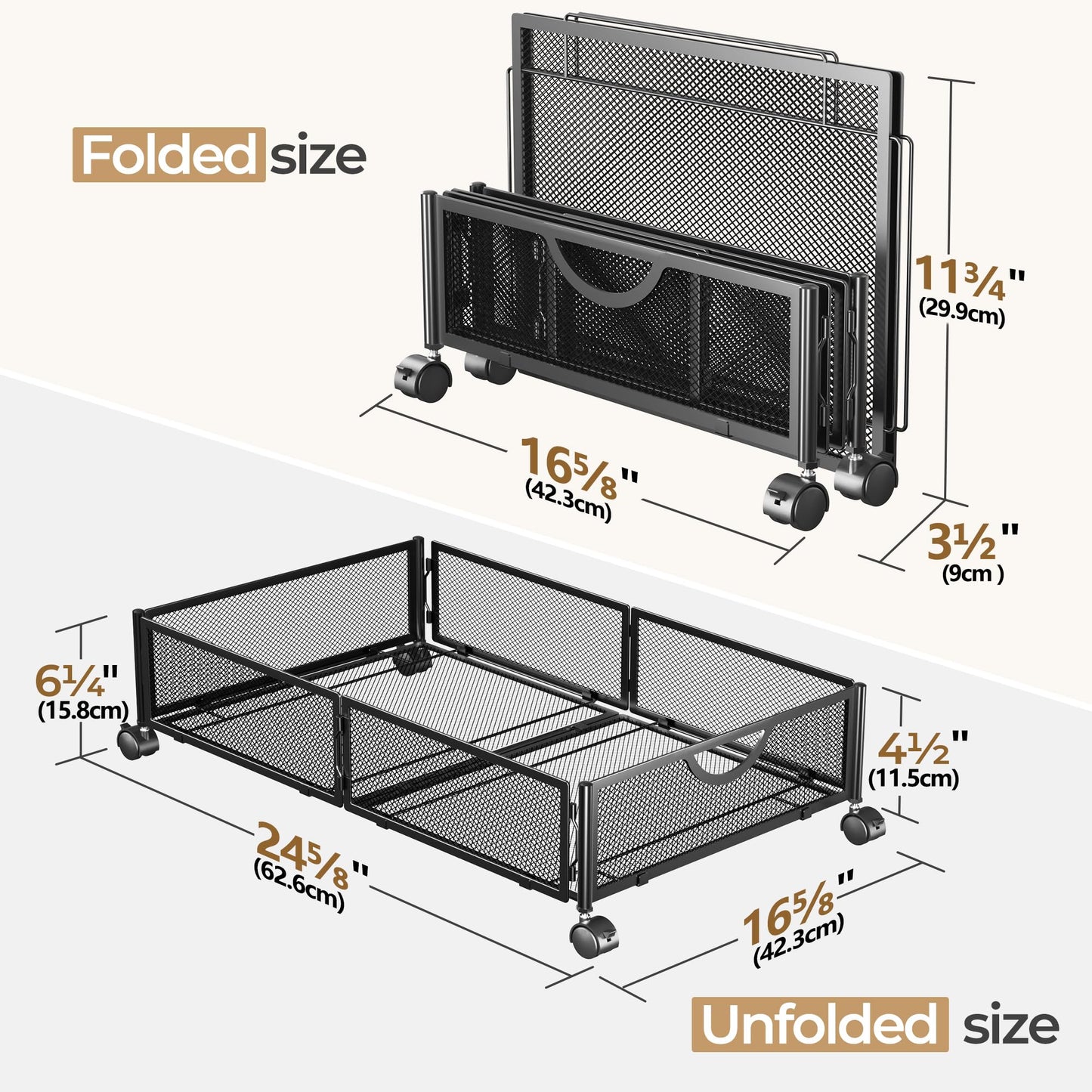 Yecaye Under Bed Storage with Wheels, 2 Pack Under Bed Shoe Storage Organizer Drawer, Tool-free Assembly Metal Underbed Storage Containers for Clothes, Shoes, Toys, Black