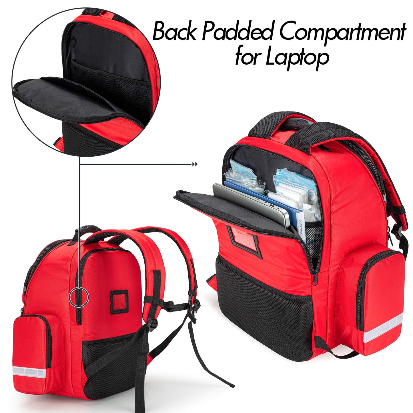 Trunab Large First Responder Bag Trauma Backpack Empty, Emergency Medical Bags Storage Jump Bag Pack for EMT, EMS, Police, Firefighters, Red (Patented Design)