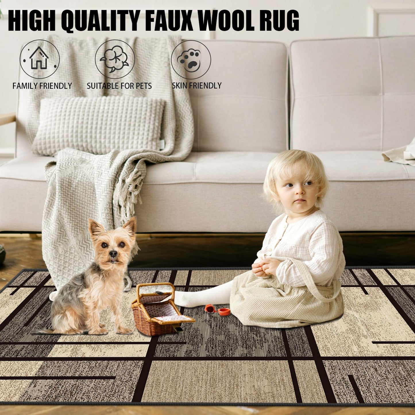 WTHYGB Runner Rug for Hallway, 2x5 Non-Slip Machine Washable Rugs for Entrance Indoor, Long Modern Area Rug, 6mm Low Pile Carpet for Bedroom Laundry Kitchen Laundry Room, Beige