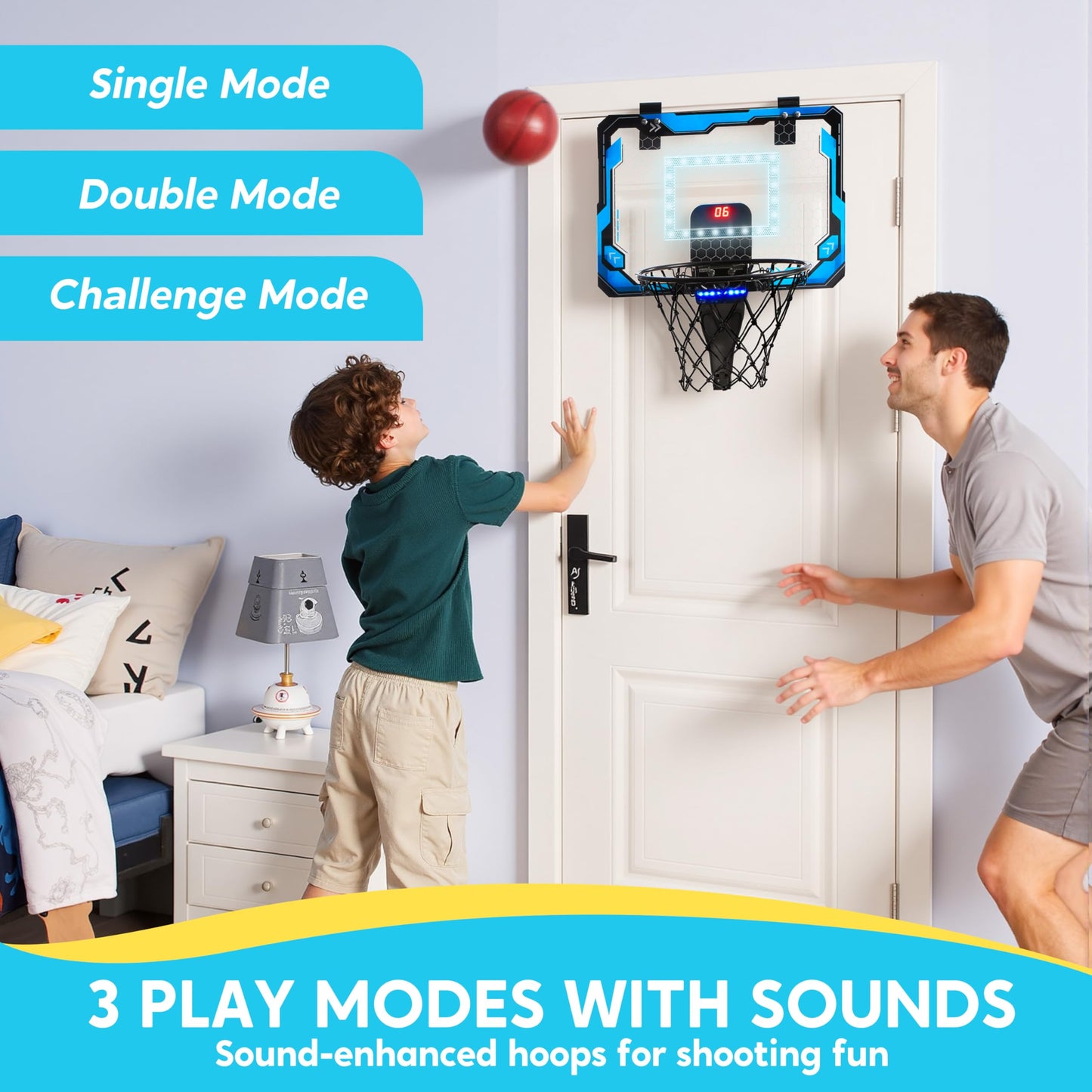 Basketball Hoop for Kids, Mini Indoor Basketball Hoop with 4 Balls Indoor Basketball Toys for 6 7 8 9 10 11 12 13 14 Year Old Sport Toys Birthday Gift