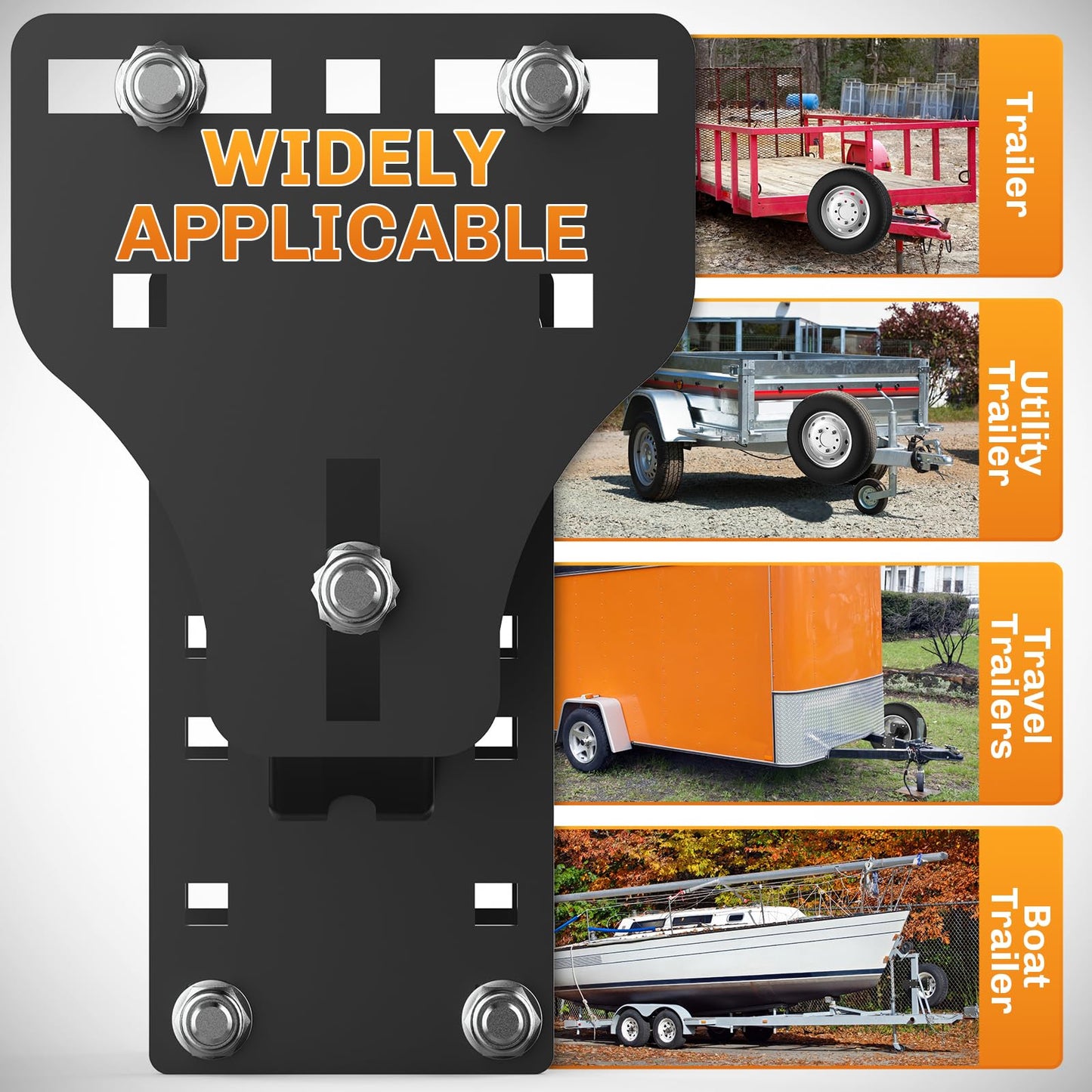 WELLUCK Trailer Spare Tire Mount for Utility Boat Trailer 3-Nuts Spare Tire Carrier Fits 4/5/6 Lugs Trailer Wheels on 4", 4.5'', 4.75'', 5'', 5.5'' and 6''Bolt Patterns, 180Lbs, Anti-Theft Rope