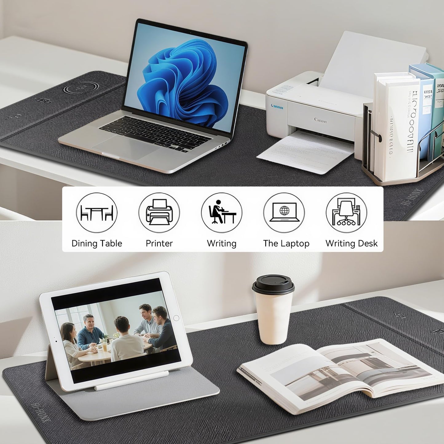 Wireless Charging Mouse Pad, 31.5"x11.7" XL Large Office Desk Pad with Ultra-Smooth Surface,Non-Slip Base, Classic Black Waterproof Computer Desk Mat for MacBook, PC, Laptop