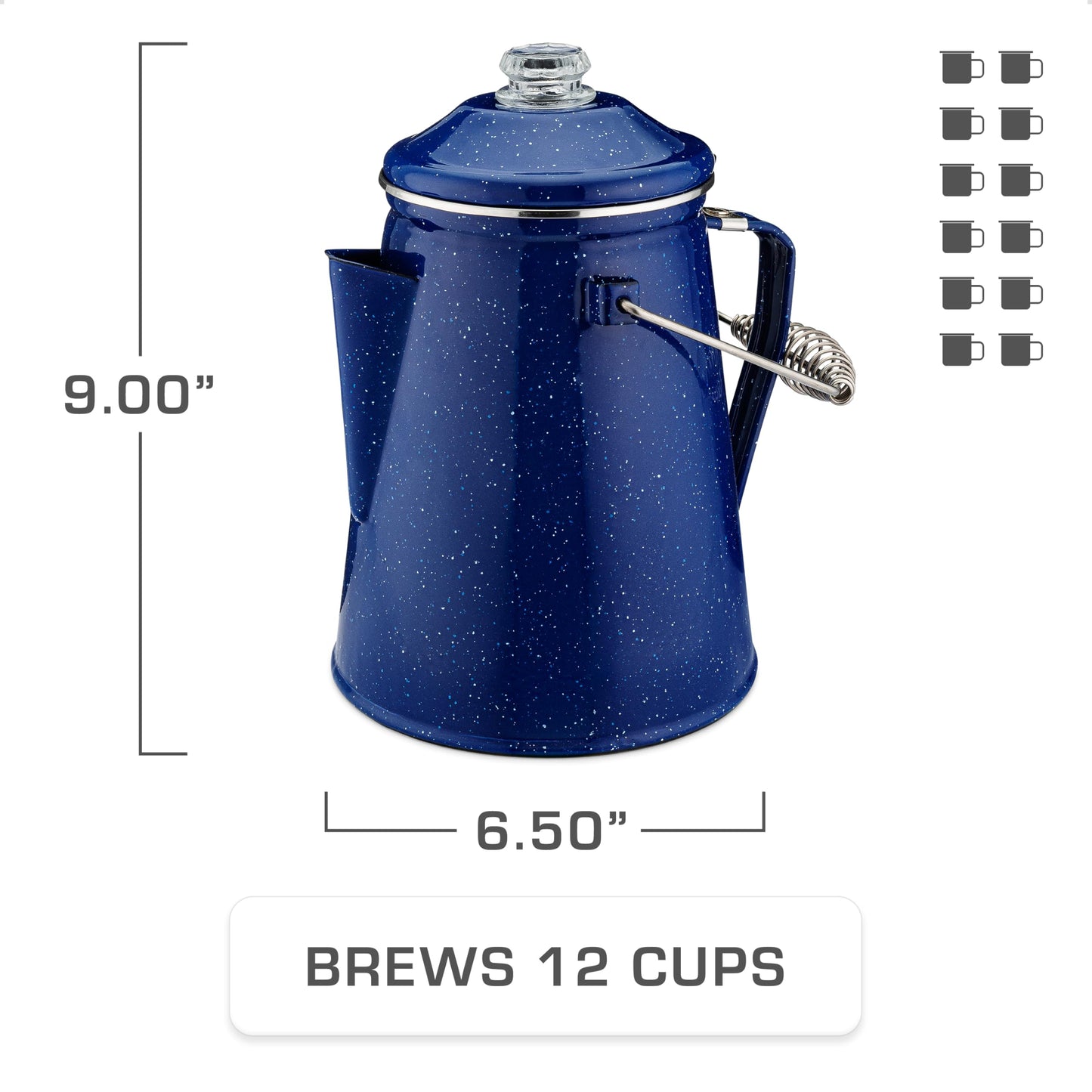 COLETTI Classic Enamel Set Coffee Percolator & Mugs — The Most Nostalgic Camping Coffee Pot, Now Modernized [12 Cup Percolator Coffee Pot & Set of 4 Mugs] (Blue)