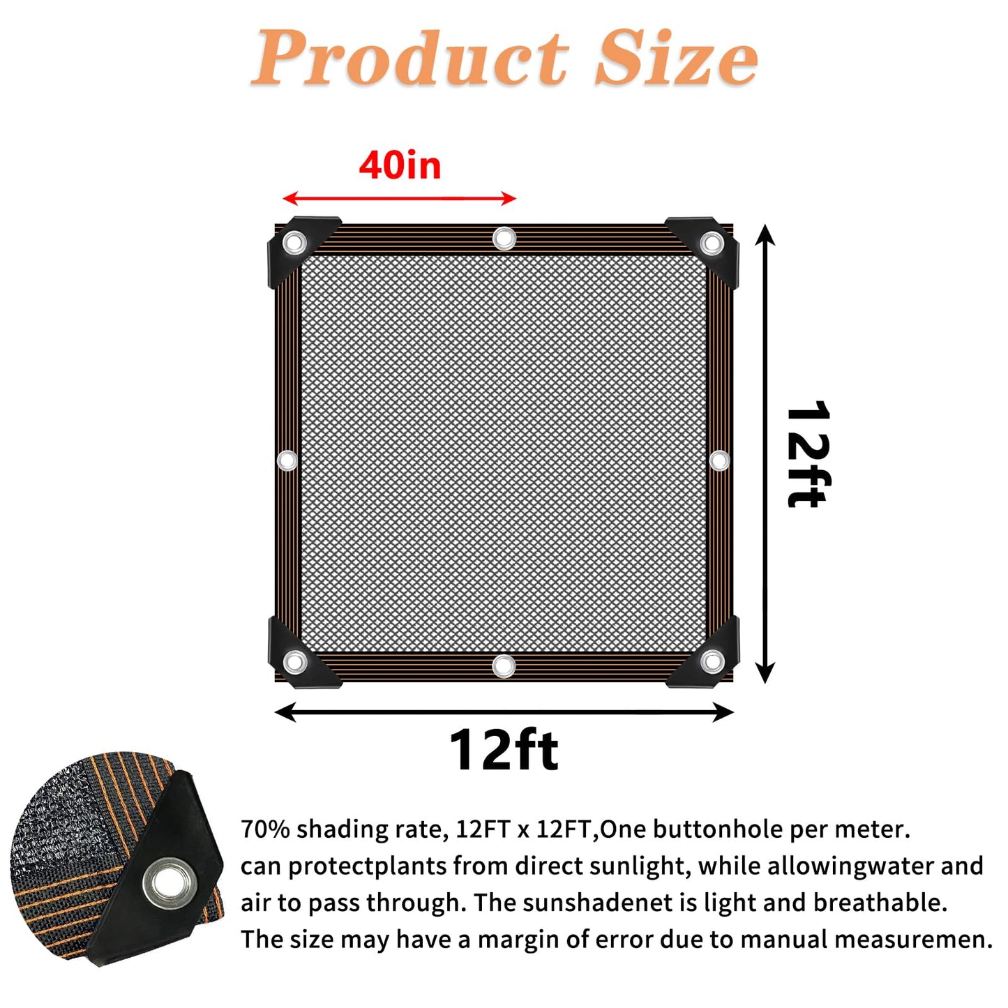 Shade Cloth - for Plants Greenhouse, 70% Sunblock Shade Sails -for Outdoor Garden Pergola Patio Lawn, Sun Protection Neting Cover for Kennel Chicken Coop Easier to Hang Plant Cover