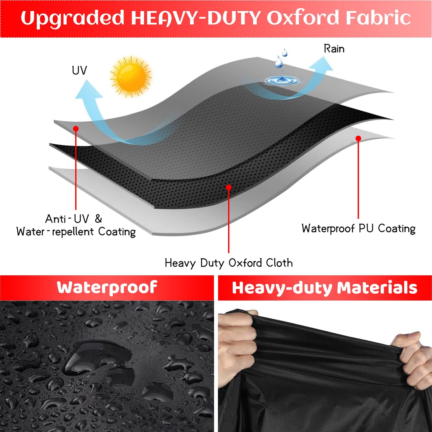 Grill Cover, BBQ Gas Grill Cover for Outdoor Grill, Waterproof, Anti-UV, Rip-Proof, Fade Resistant Material, Barbecue Cover with Hook-and-Loop Straps, Black (58 inch Heavy Duty)