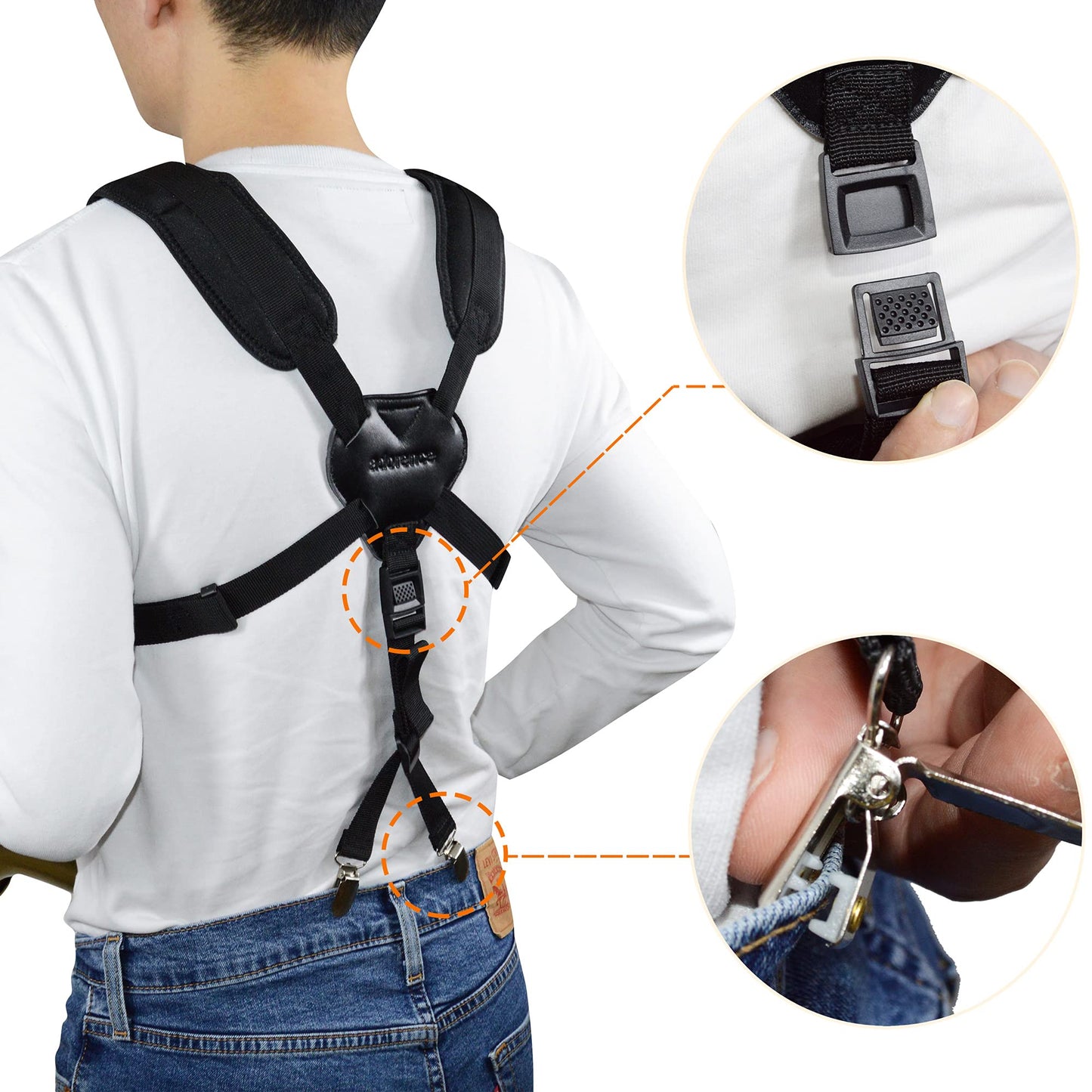 adorence Saxophone Harness Strap, Padded Saxophone Shoulder Strap/Sax Chest Strap - Baritone, Tenor, Alto and Bari Sax Strap for Kid Junior Beginner, Small