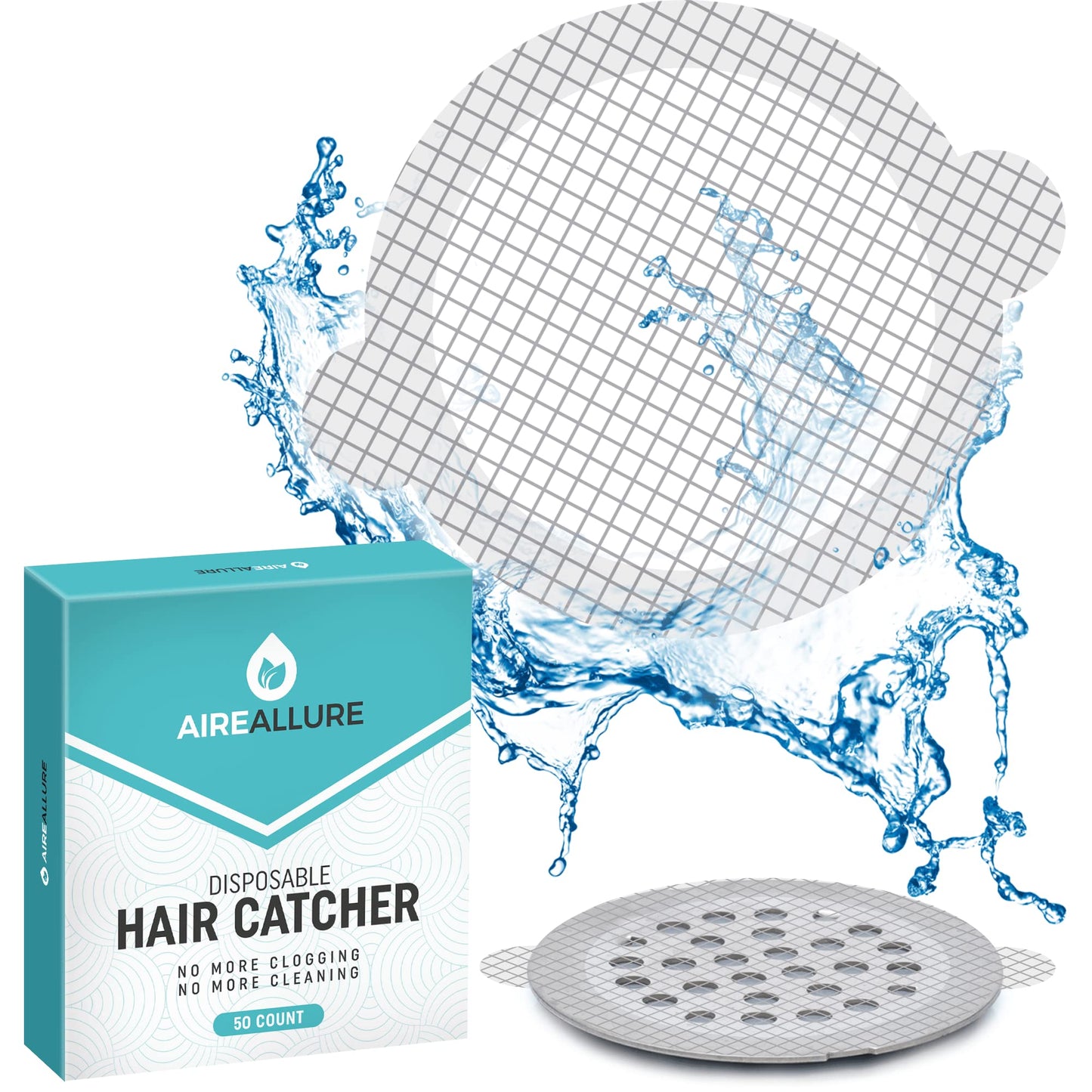 Aire Allure, 50 Pack, Disposable Shower Drain Hair Catcher Mesh Stickers…