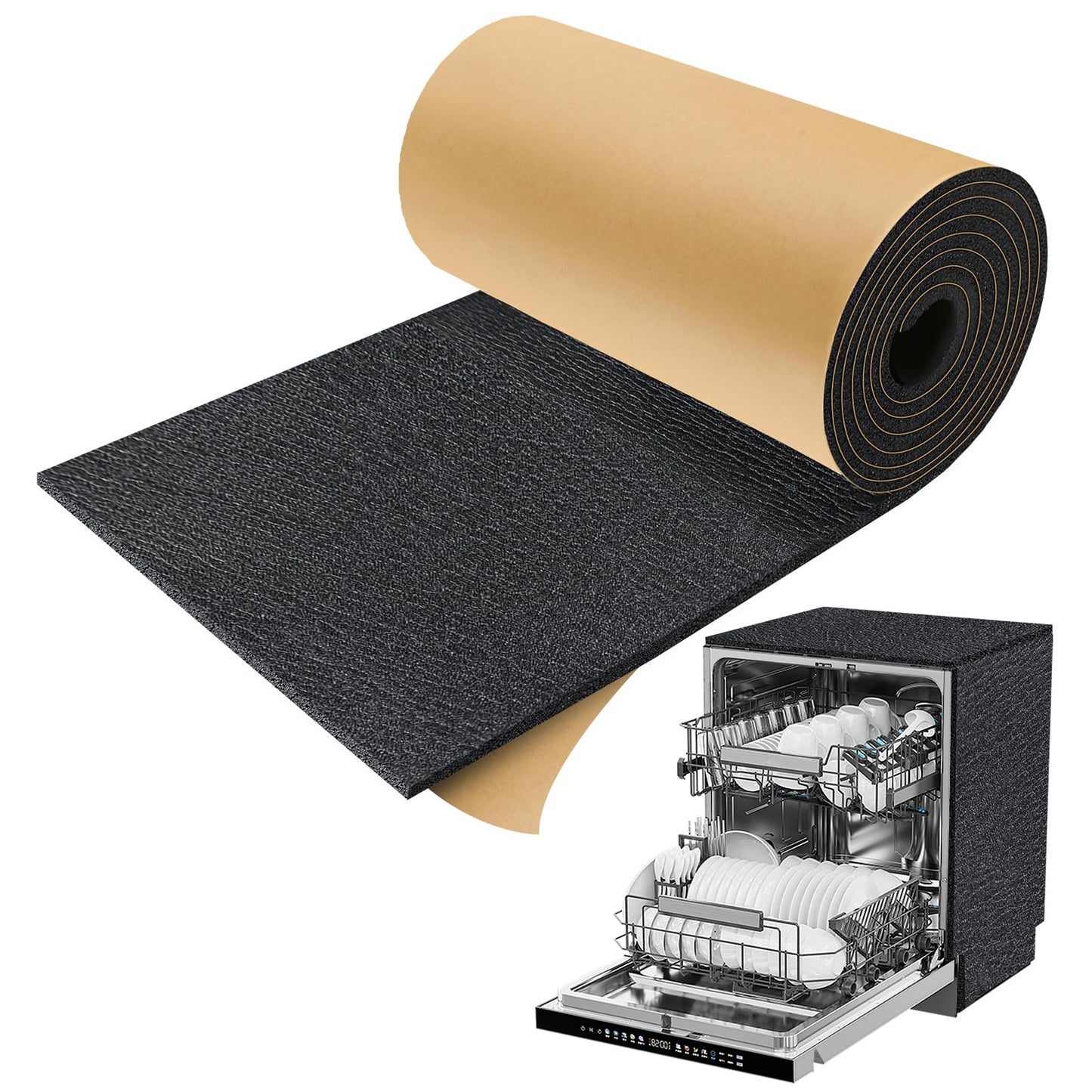 TroyStudio Dishwasher Sound Insulation Blanket, Self-Adhesive 13'' x 196" Noise Cancelling Sheet, Acoustic XPE Foam, Heat Shield, Waterproof Cotton for Washing Machine, Clothes Dryer, Refrigerator