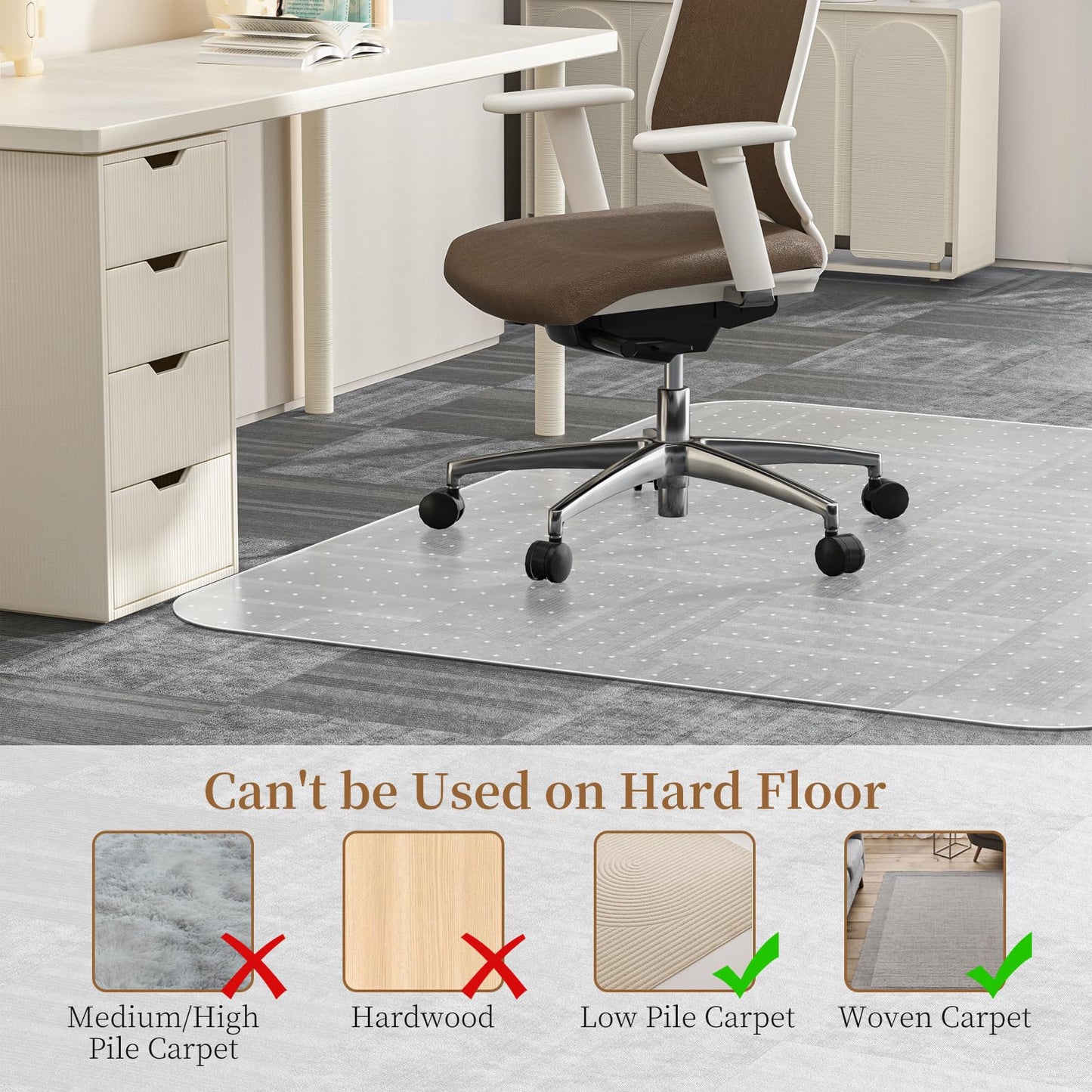 MESHDO Office Chair Mat for Carpet, 48" X 60" X 0.09" Clear PVC Carpet Chair Mat with Non-Slip Studded for Home and Office Low Pile Carpets