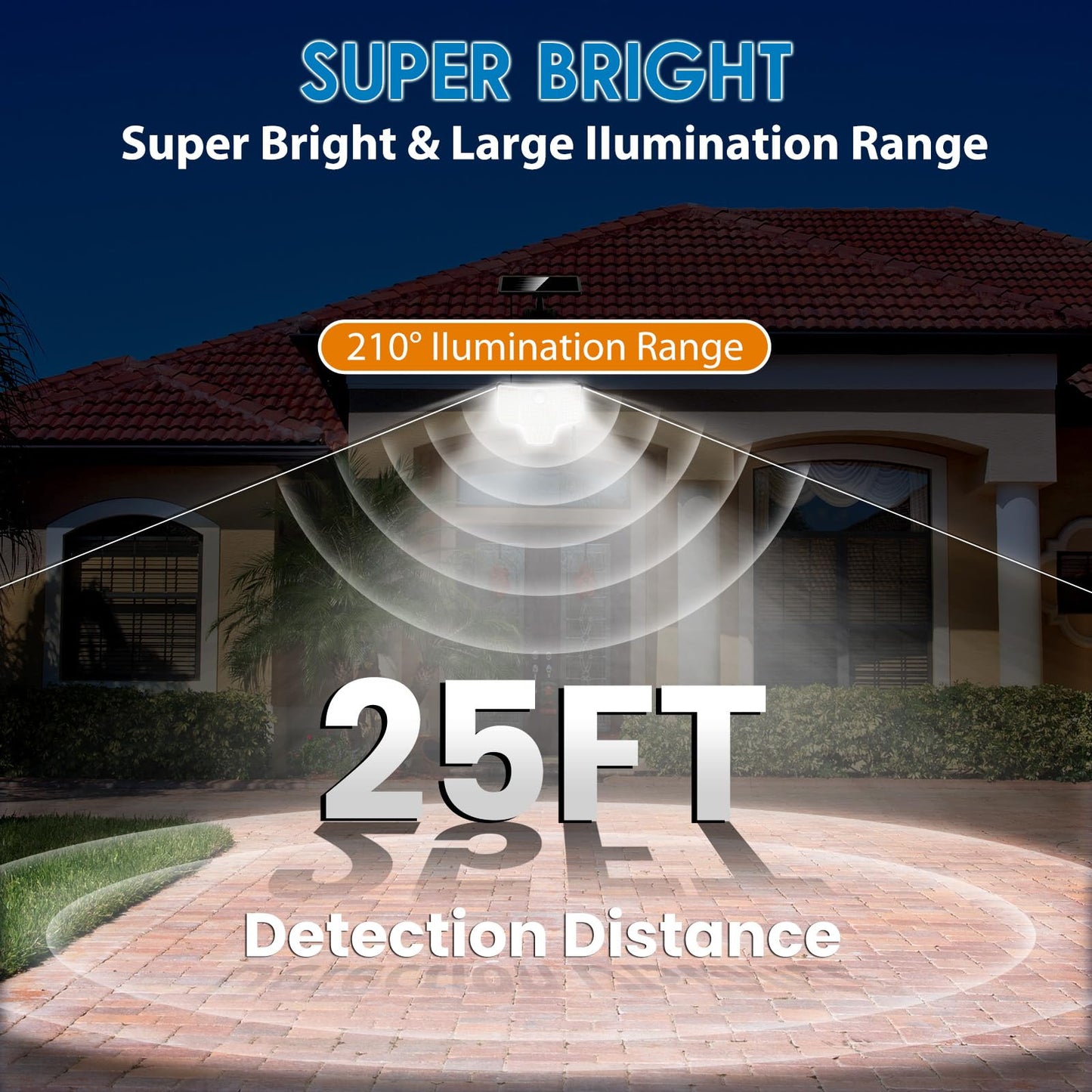 Kasonic Solar Outdoor Lights，6500K Super Bright Motion Sensor Lights, 2000LM LED Security Lights with 3 Modes, IP65 Waterproof Wall Lights for Garage Yard Patio,2 Pack