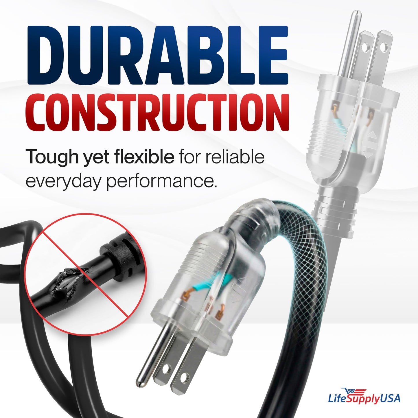 10ft Outdoor/Indoor Extension Cord 10/3 Gauge Ultra Heavy Duty 3 Prong SJTW, Waterproof, Flexible Cold-Resistant Long Power Cord,15A 125V 1875W, Black by LifeSupplyUSA