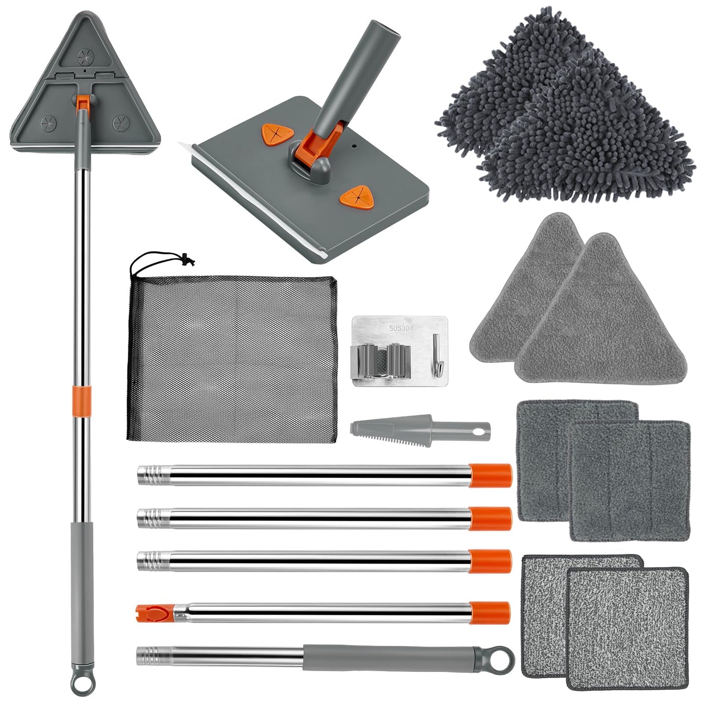 Feeloco Baseboard Cleaner Tool with Handle,360°Rotating Wall Cleaner Mop,180° Folding Ceiling Tool Duster with Squeegee for Cleaning Baseboard,Wall,Ceiling,Window,Floor,8 Replacement Cleaning Pads