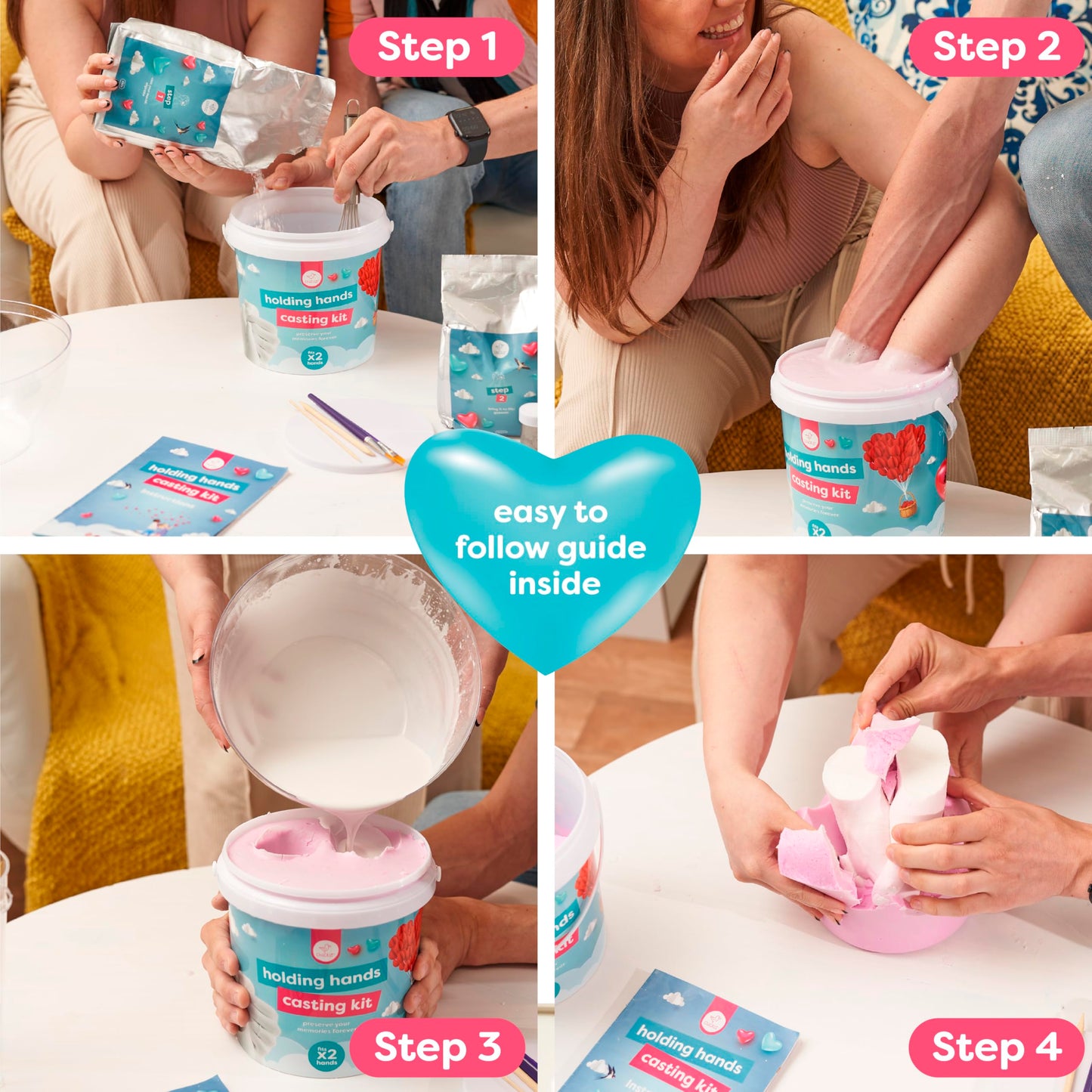 Chuckle Hand Casting Kit for Couples with Base & Paints, Hand Mold Kit Romantic Valentines Gift for Wife, Husband, Girlfriend & Boyfriend, Anniversary