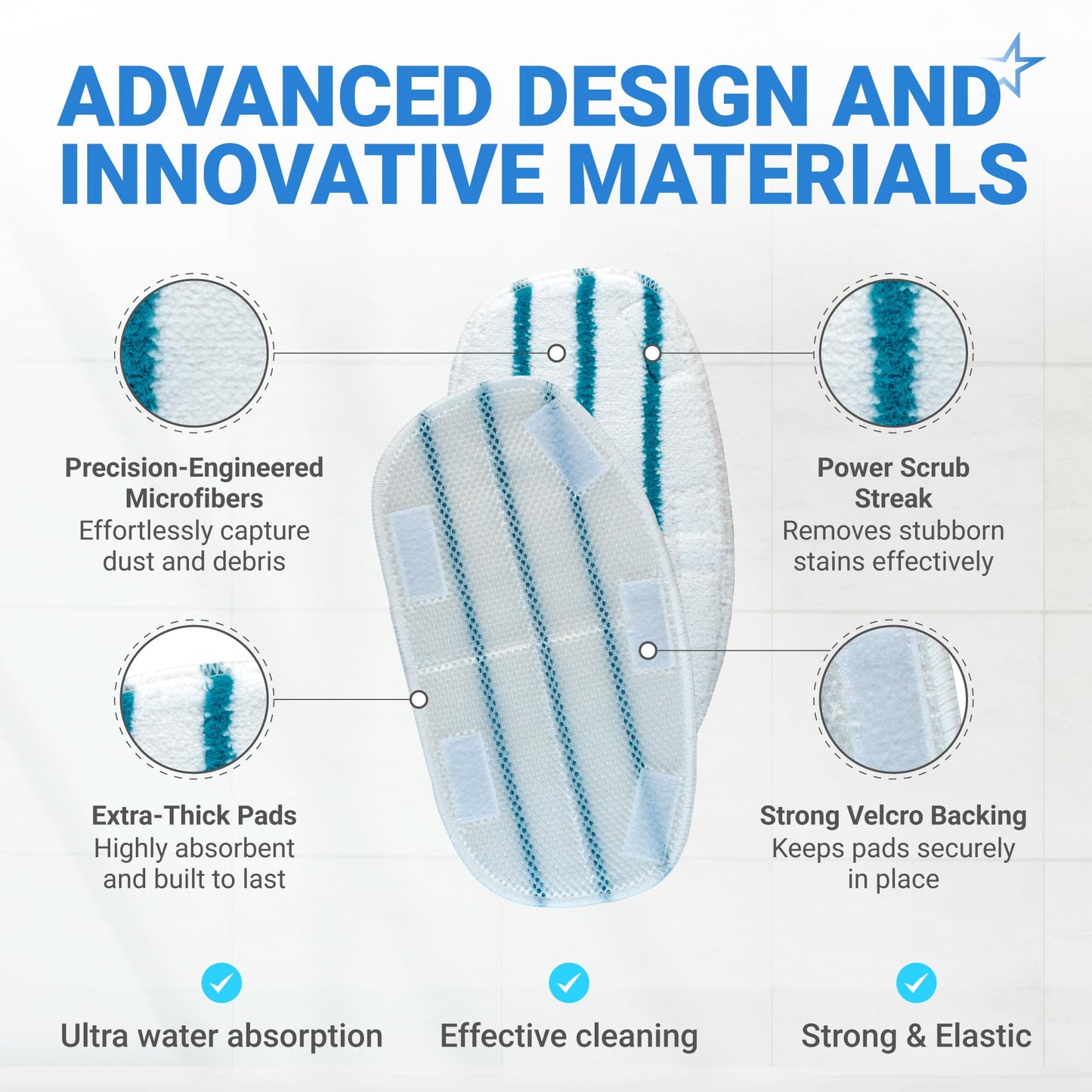 BlueStars 10-Pack Replacement Microfiber Steam Mop Pads Compatible with PurSteam ThermaPro 10-in-1 and ThermaPro 211 Steam Mop Cleaners – Washable and Reusable Mop Pads for Steamer Floor Cleaning