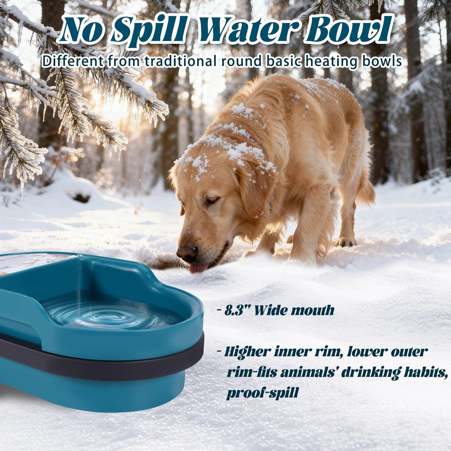 MUDUOBAN Heater Water Bowl with Anti Chew Cord Outdoor Heated Waterer with Float Valve Auto Refill for Pet,Dog,Cat,Chicken,Rabbit