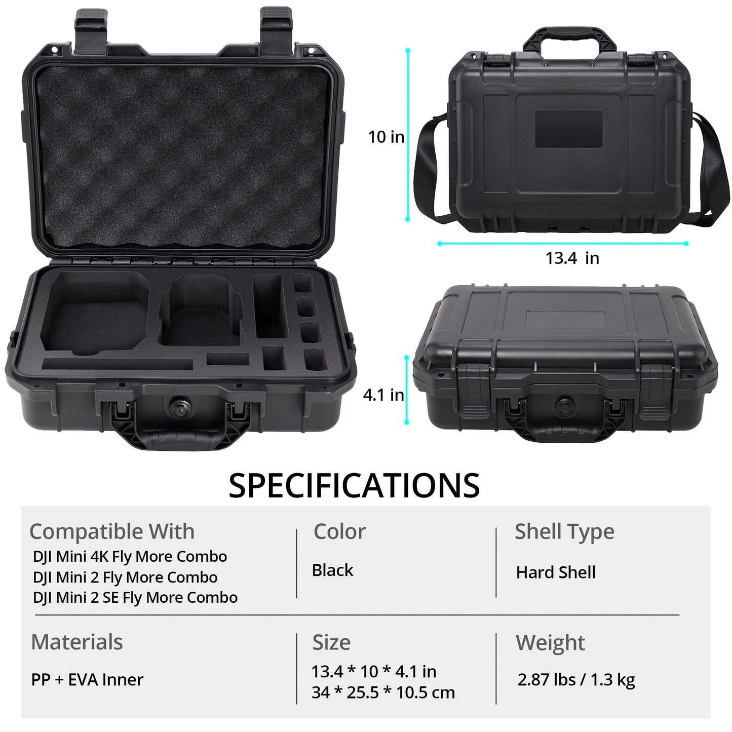 Professional Mini 4K Hard Case, IP67 Waterproof Carrying Case Travel Shoulder Bag Compatible with DJI Mini 4K/ Mini 2/ Mini 2 SE Fly More Combo Drone & Accessories