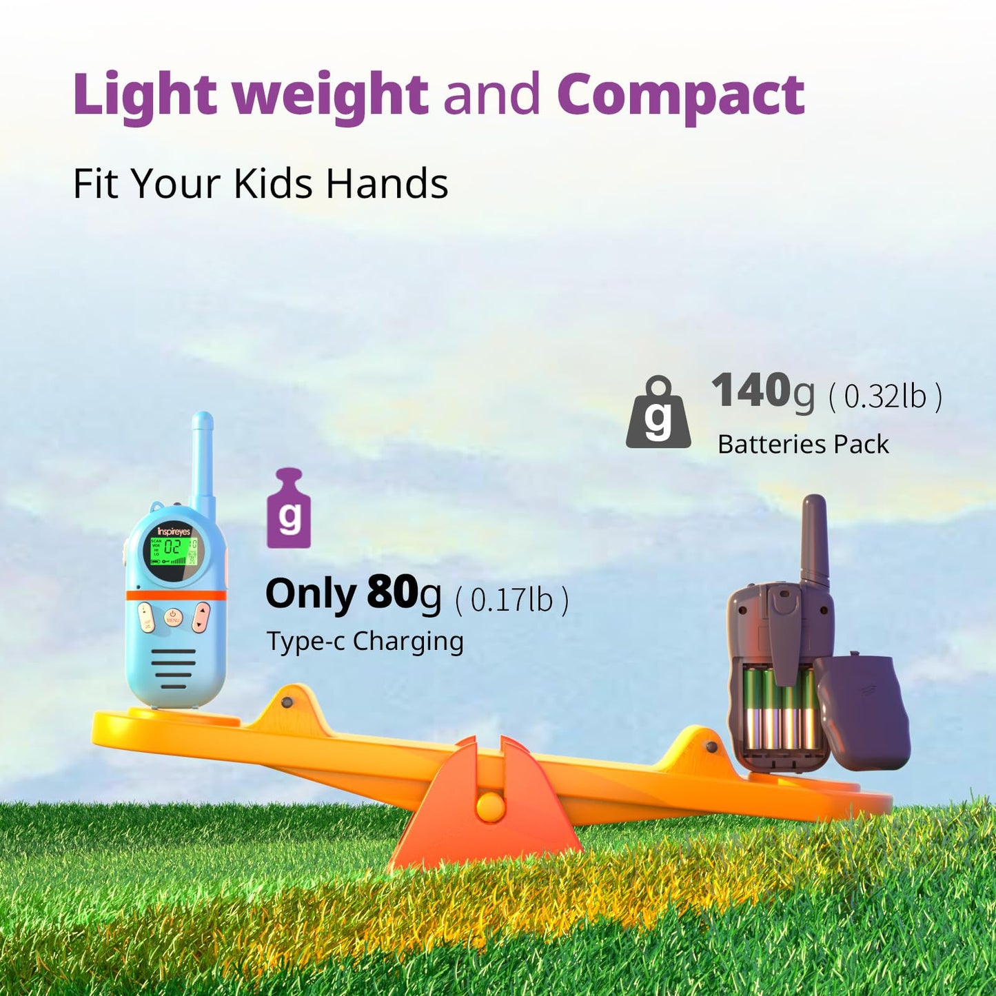 Inspireyes Walkie Talkies for Kids Rechargeable, 48H Working Time 2 Way Radio, Outdoor Hiking Camping Toys, Family Games, 3 Pack