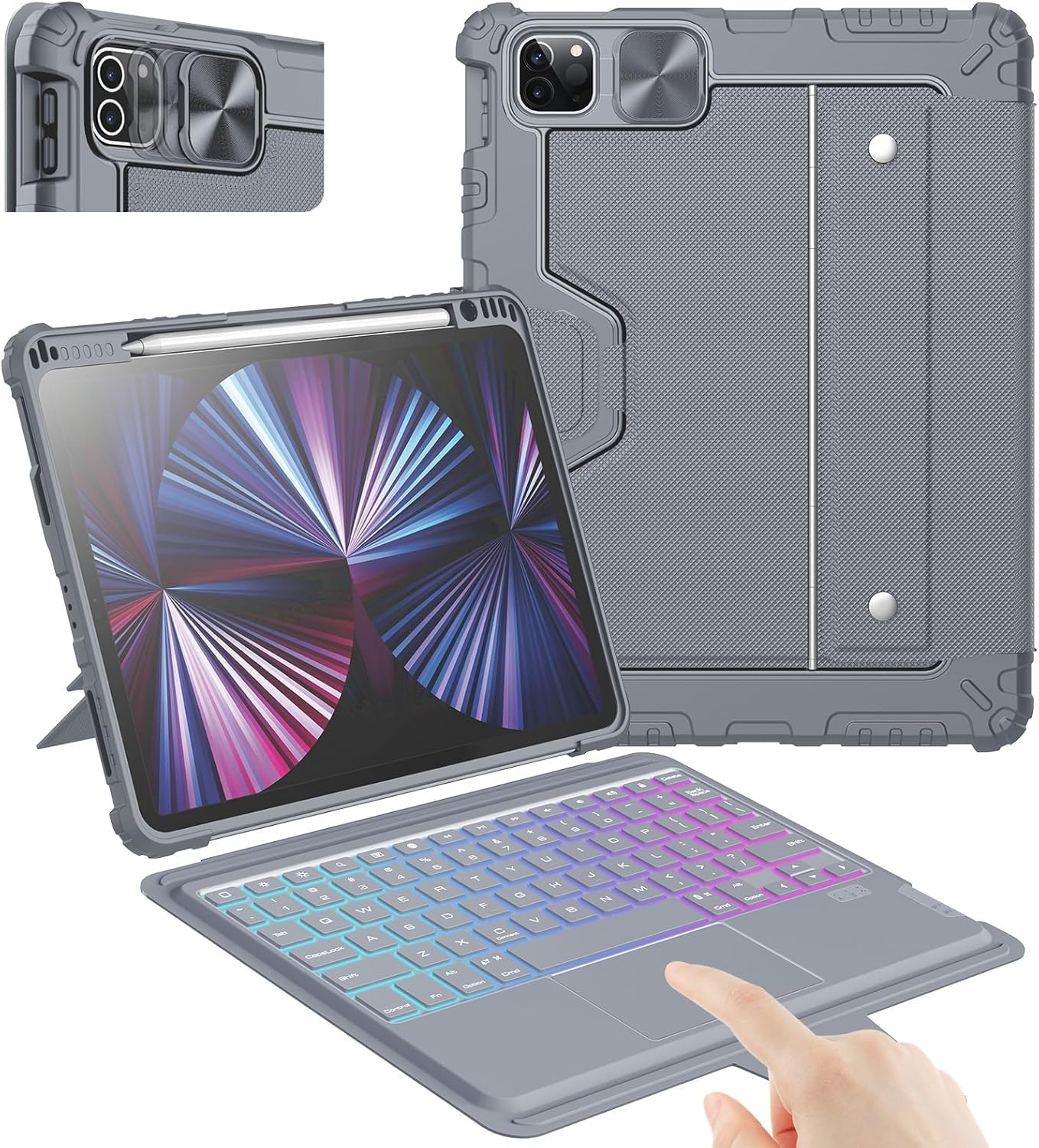 Nillkin Keyboard Case for iPad Pro 11(1st/2nd/3rd/4th Gen), iPad Air 5th&4th, iPad Air 11 inch Case with Keyboard(M3/M2), Magic Trackpad, Detachable Keyboard with 7 Backlight Colors, Gray