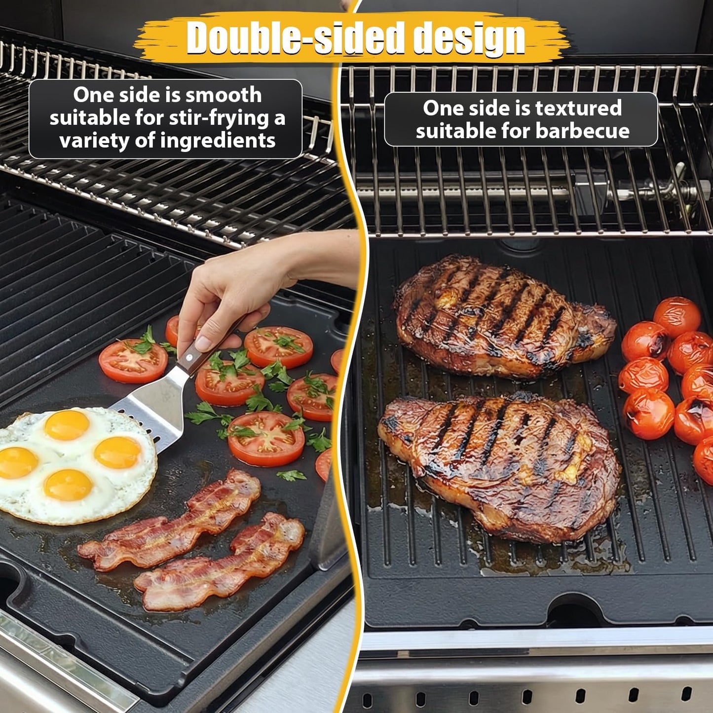 GFTIME 17.3"x12.7" bbq cast iron griddle pan for BroilKing Baron 420/440/490/520/590,Reversible grill griddle for BroilKing Crown 420/440/490,Crown Pellet 400/500,bbq griddle plate for BroilKing 11242