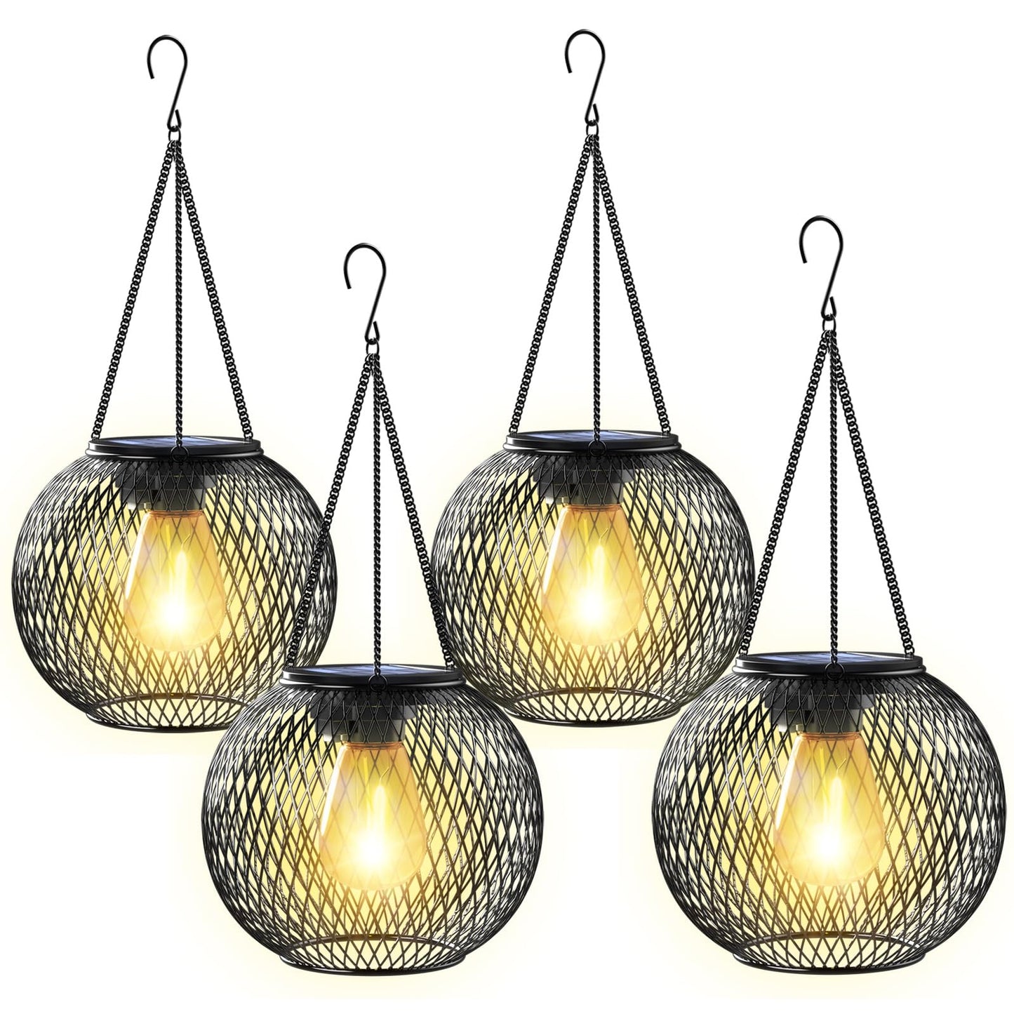 Solar Lanterns Outdoor, Ortiny Upgraded Solar Lights Outdoor Waterproof Metal Decorative Hanging Lanterns Christmas Halloween Lights for Yard Garden Patio Pathway Tree,4 Pack