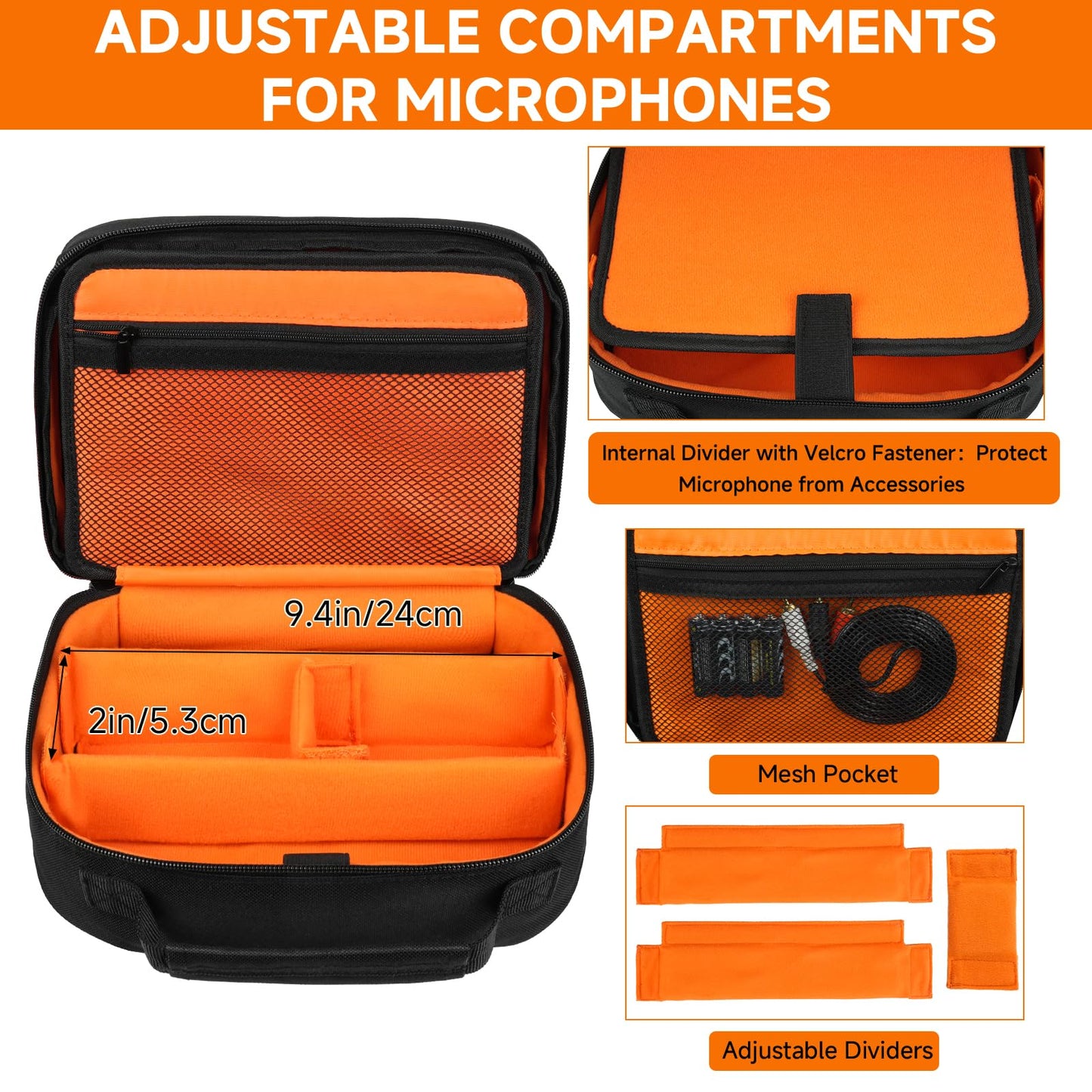 MRINCA 3 Slots Wireless Microphone Case,Microphone Carrying Bag Fits for Microphones Up to 9.4’’,Microphone Box for Microphones and Channel Receiver,Bag Only