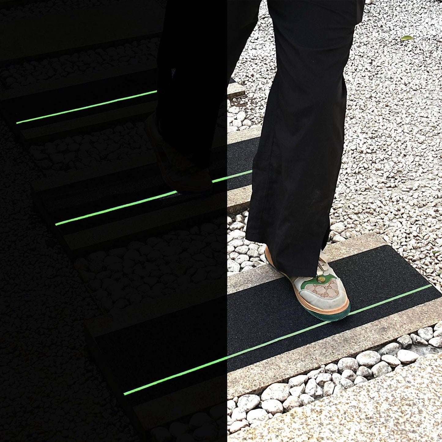 COSIMIXO 30" X 6"(10-Pack) Anti Slip Traction Treads with Glow in The Dark Stripe,Best Grip Tape Non Skid, Outdoor Anti-Skid Tape, High Traction Friction Abrasive Adhesive for Stairs Step