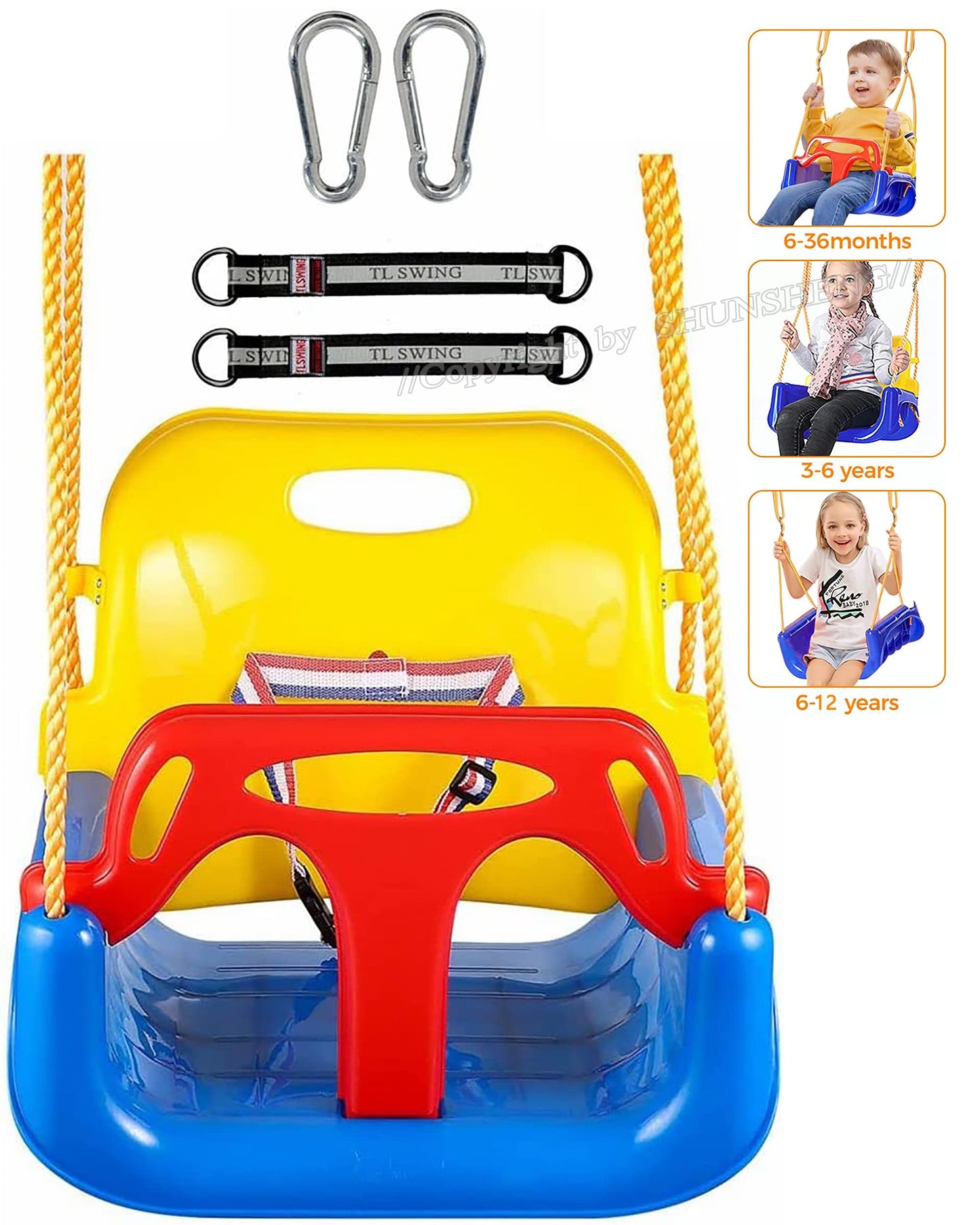 3-in-1 Swing Set for Kids,Hanging Swing Anti-Flip Snug & Secure Detachable Children to Teens Swing Easy Assembly & Store for Outdoor Playground(Blue)