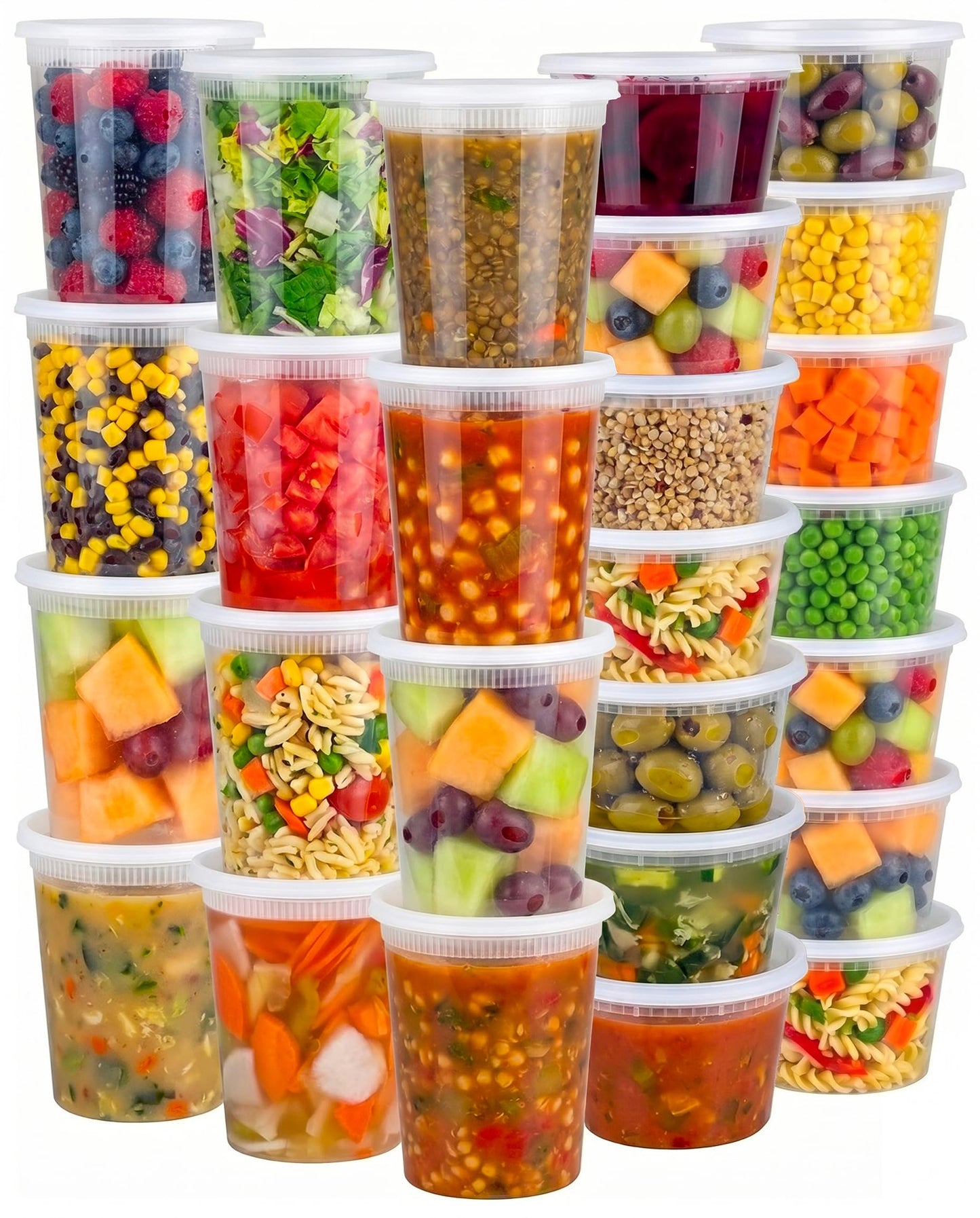 Deli Food Containers with Lids - (48 Sets) 24-32 Oz Quart Size & 24-16 Oz Pint Size Airtight Food Storage Takeout Meal Prep Containers with 54 Lids, BPA-Free, Dishwasher, Microwave Safe