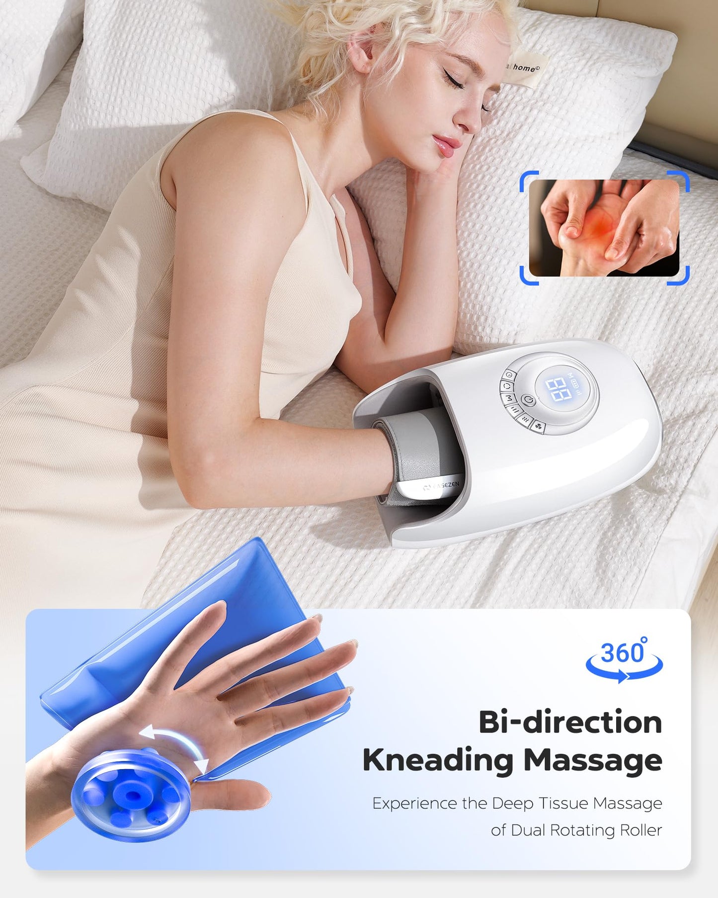 Cordless Hand Massager with Heat & Fan Cooling, 3D Kneading for Hands, Rechargeable Gifts for Women Men - Relieve Tension After Work/Typing