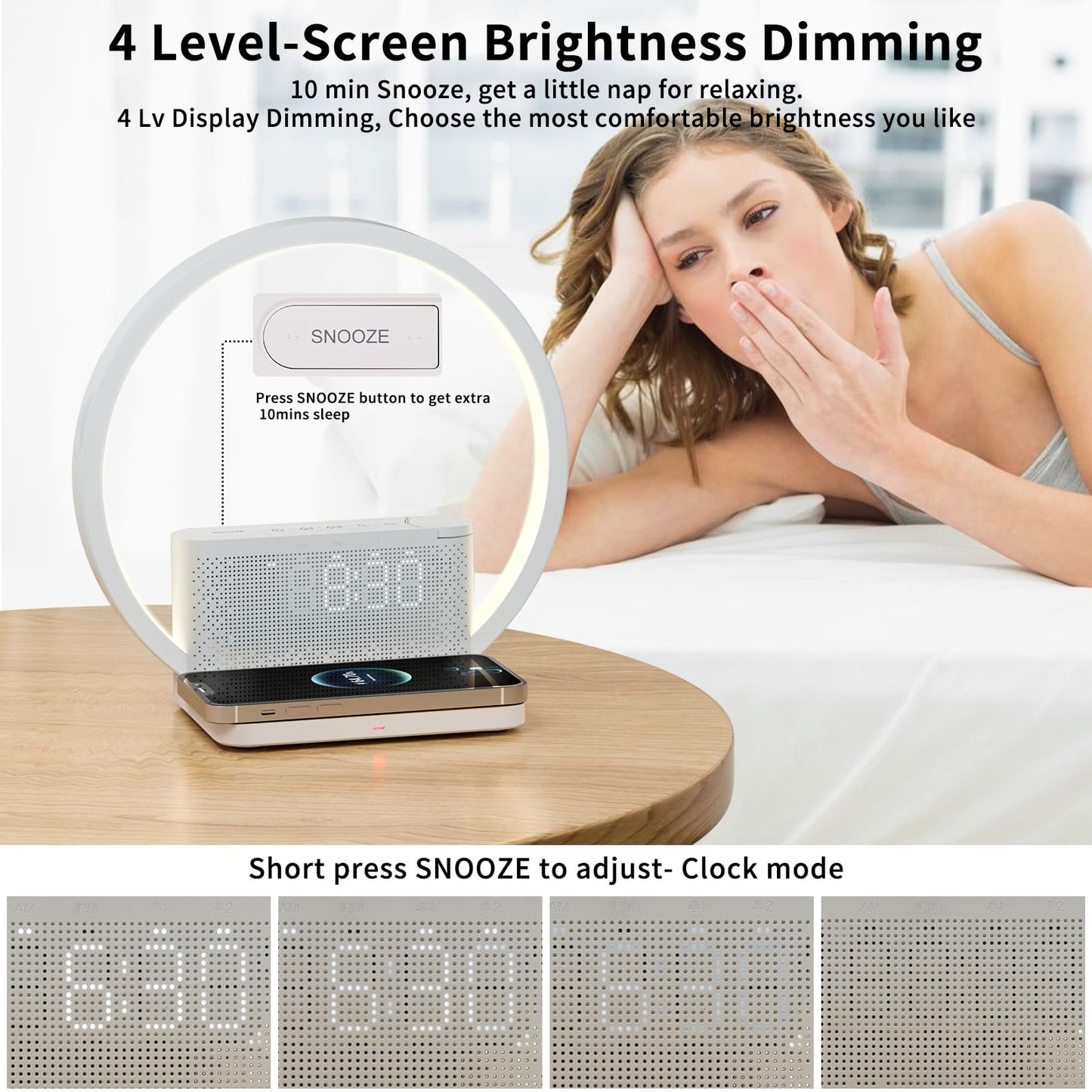 Sunrise Alarm Clock for Heavy Sleepers,Touch Lamps for Nightstand with Wireless Charger Station for iPhone/Samsung,Sound Machine,Wake Up Light with Snooze/Timer/10 Natural Sounds/3 Dimmable