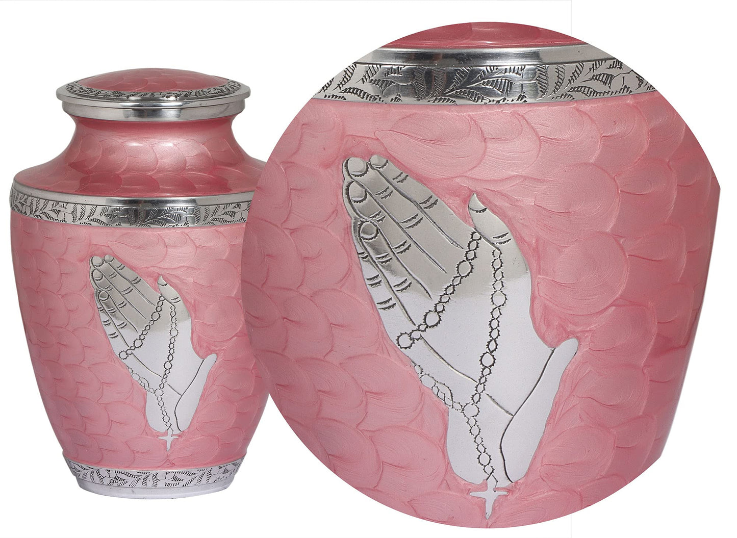 BOLD & DIVINE™ Modern Pearl Pink Cremation Urn |Human Ashes Adult Memorial urn, Burial, Funeral Cremation Urns | 200 Cubic Inches (Praying Hands)