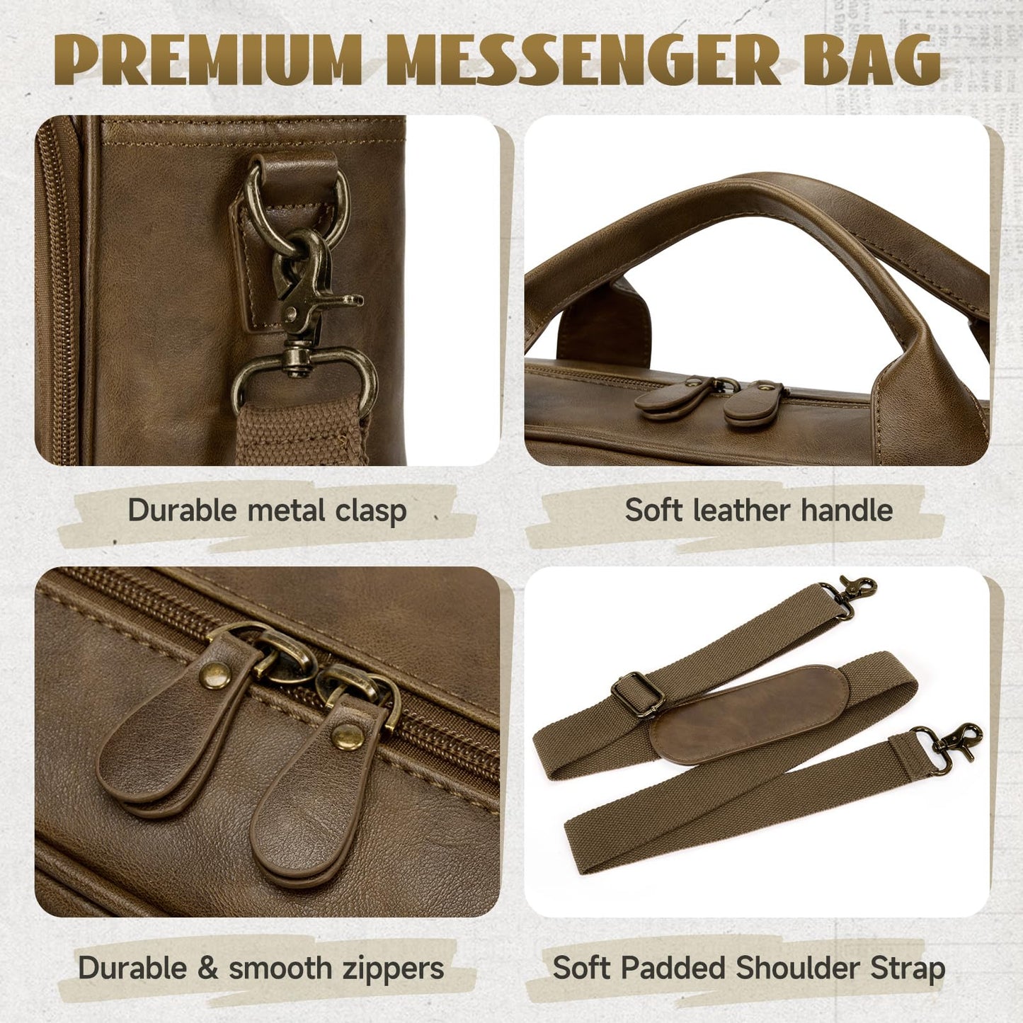 Laptop Bag for Men 15.6 Inch PU Leather Briefcase Mens Messenger Bag Waterproof Computer Satchel Bag for Work Office Business Travel College