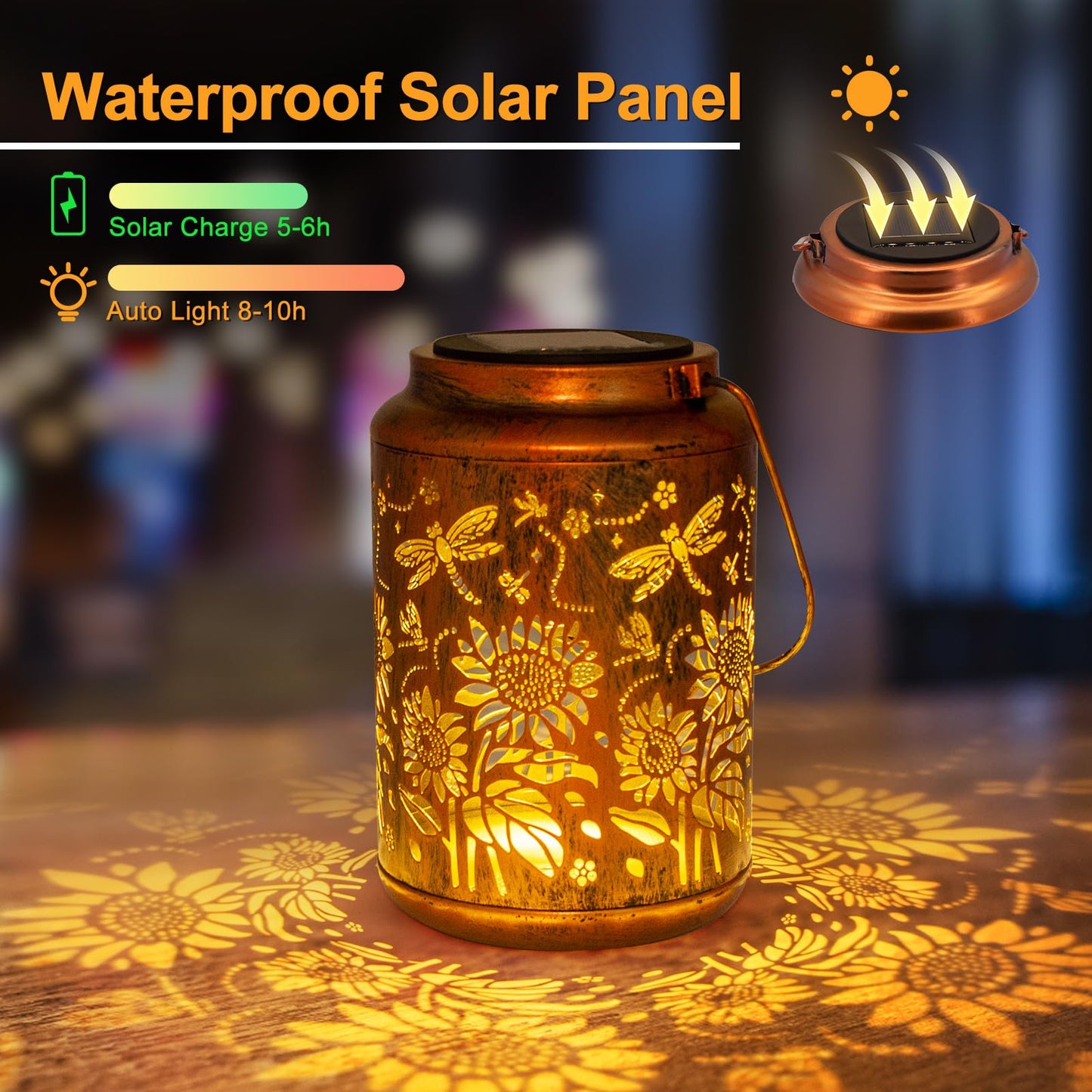Sunflower Solar Lanterns Outdoor,Birthday Gardening Christmas Gifts for Women Mom Grandma,Garden Decor Waterproof Metal Hanging Lights for Patio Yard Pathway Lawn Front Porch