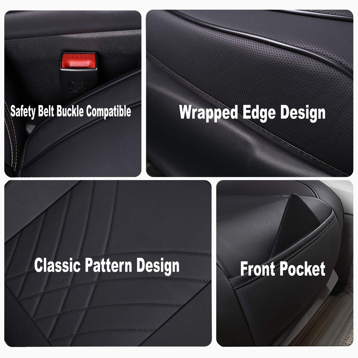 kingphenix Premium PU Car Seat Cover - Front Seat Protector Works with 95% of Vehicles - Padded, Anti-Slip, Full Wrapping Edge - (Dimensions: 21'' x 20.5'') - 1 Piece, Black